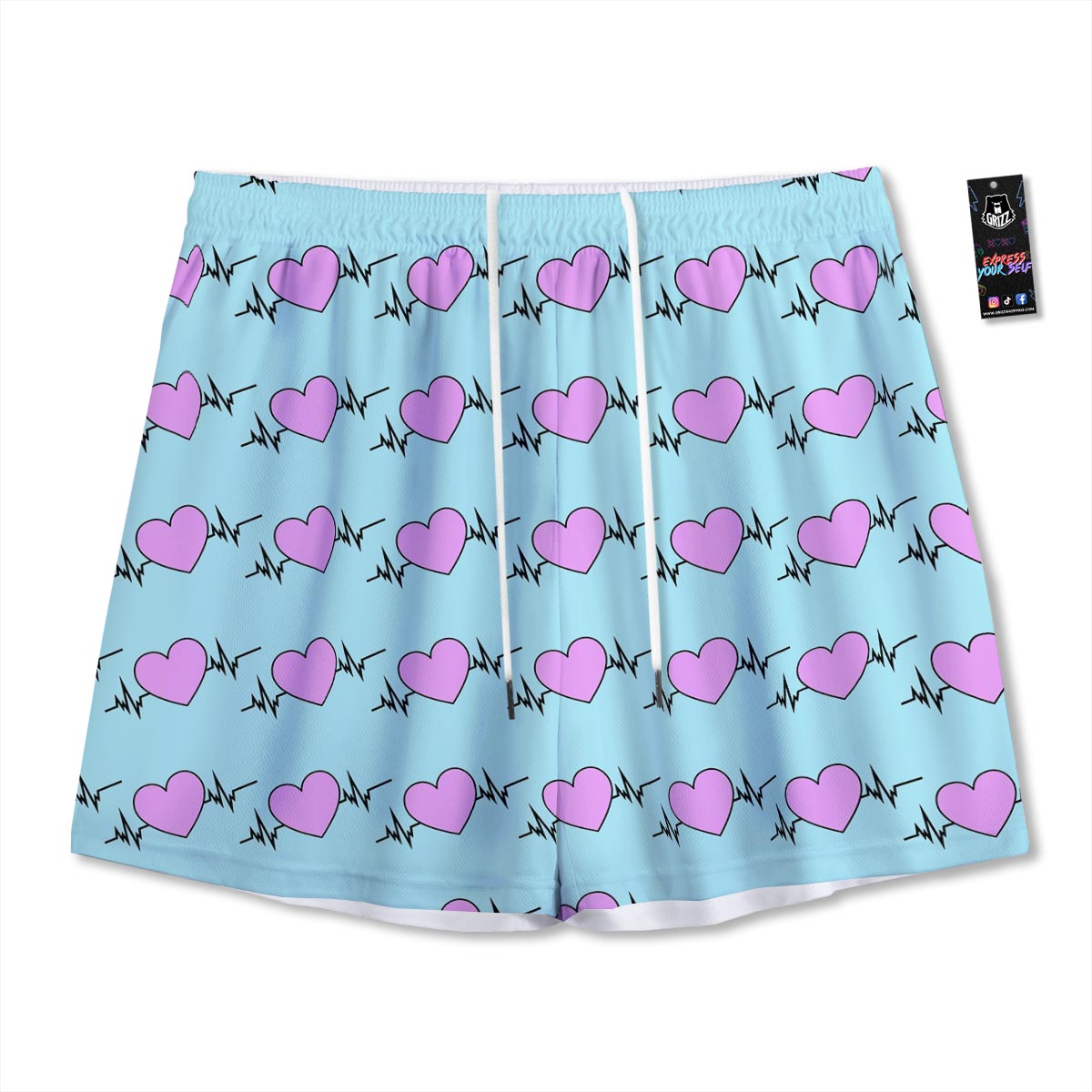 Heartbeat Pink Print Pattern Mesh Shorts