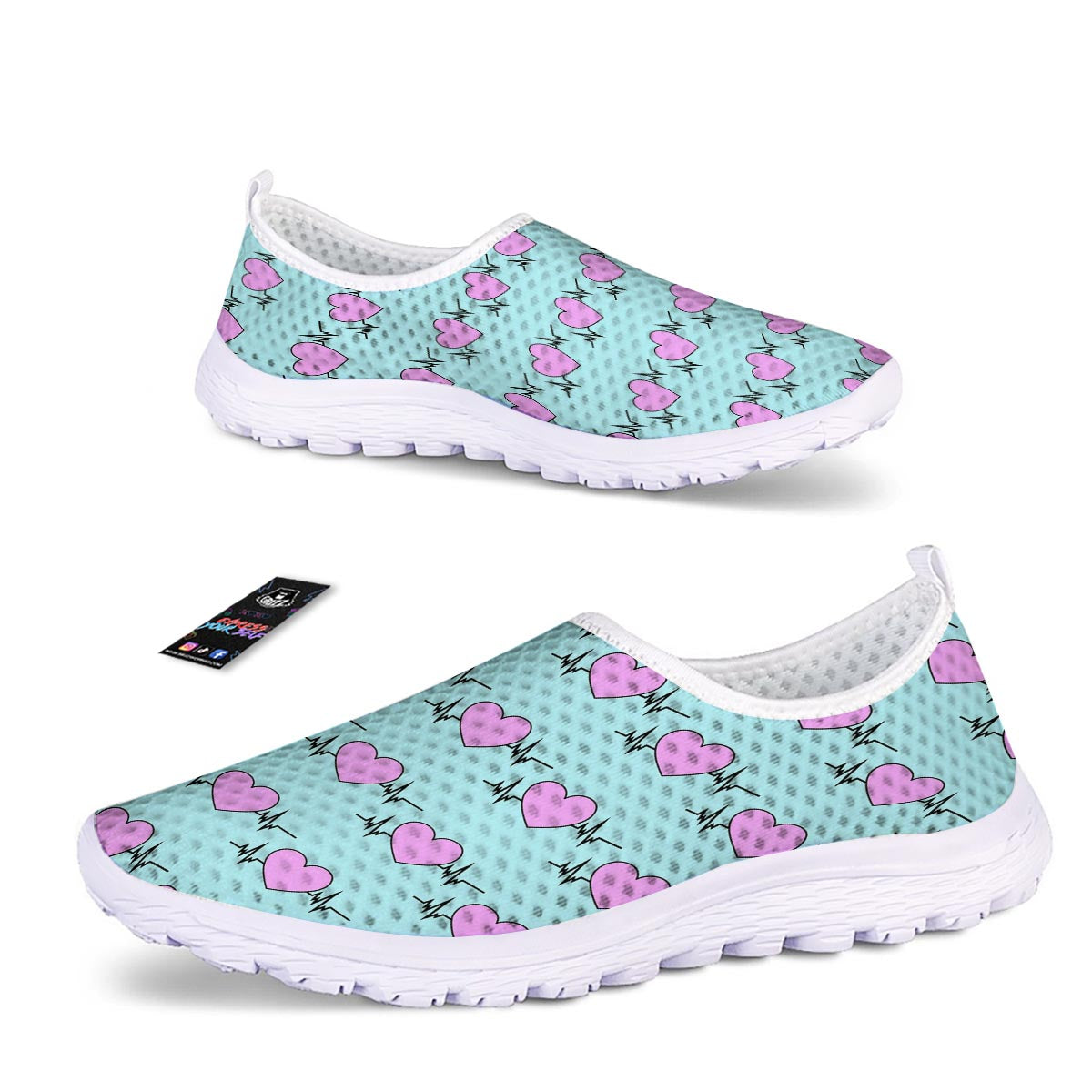 Heartbeat Pink Print Pattern Nurse Shoes-grizzshop