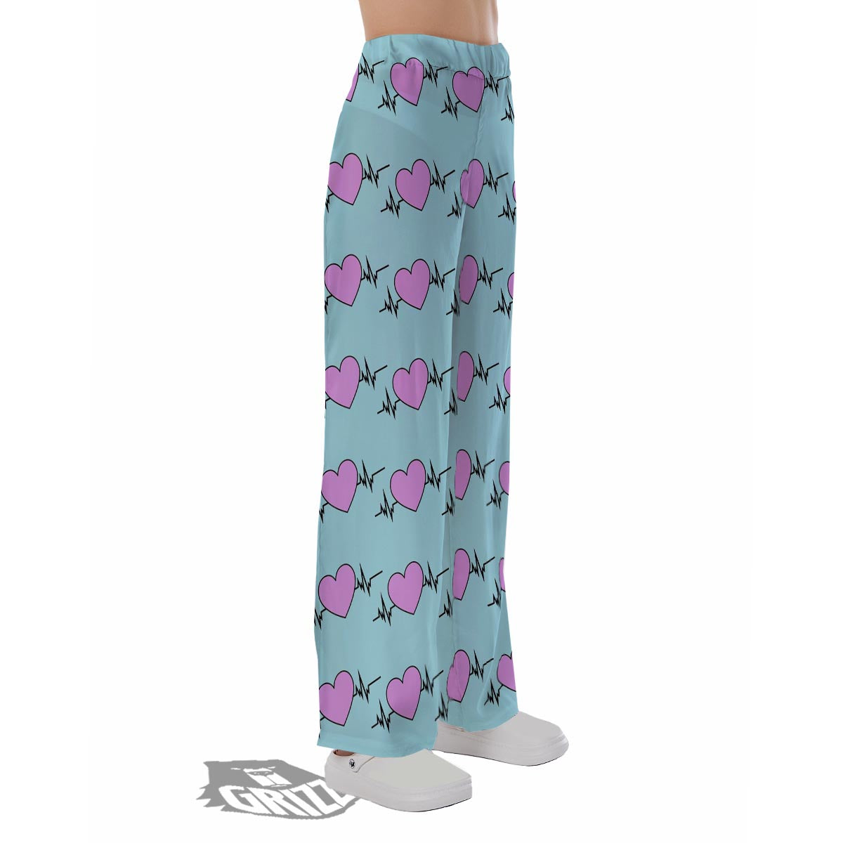 Heartbeat Pink Print Pattern Pajama Pants-grizzshop