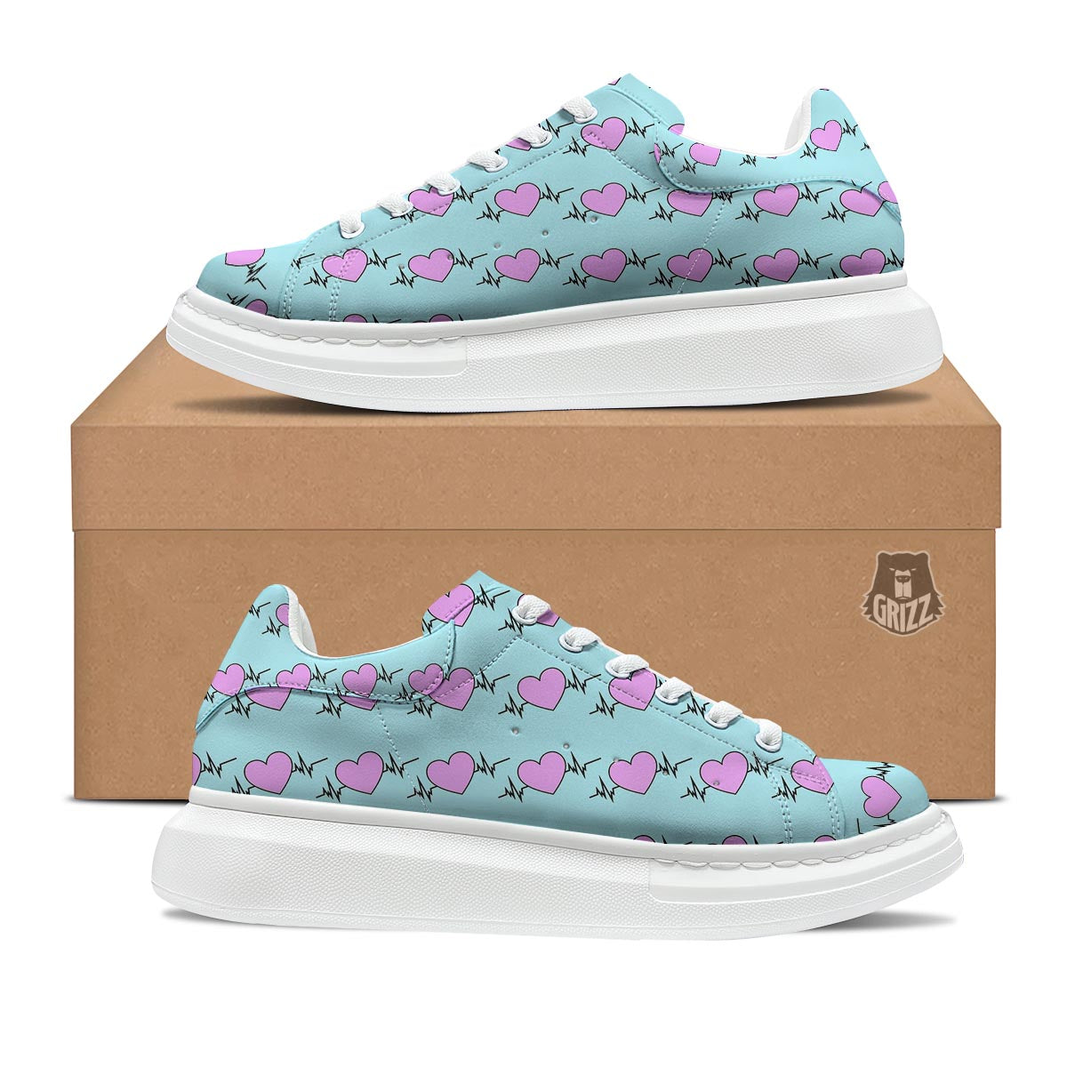 Heartbeat Pink Print Pattern Platform Shoes-grizzshop