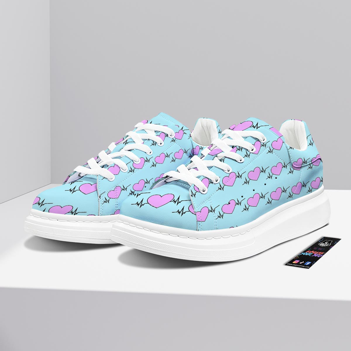 Heartbeat Pink Print Pattern Platform Shoes-grizzshop