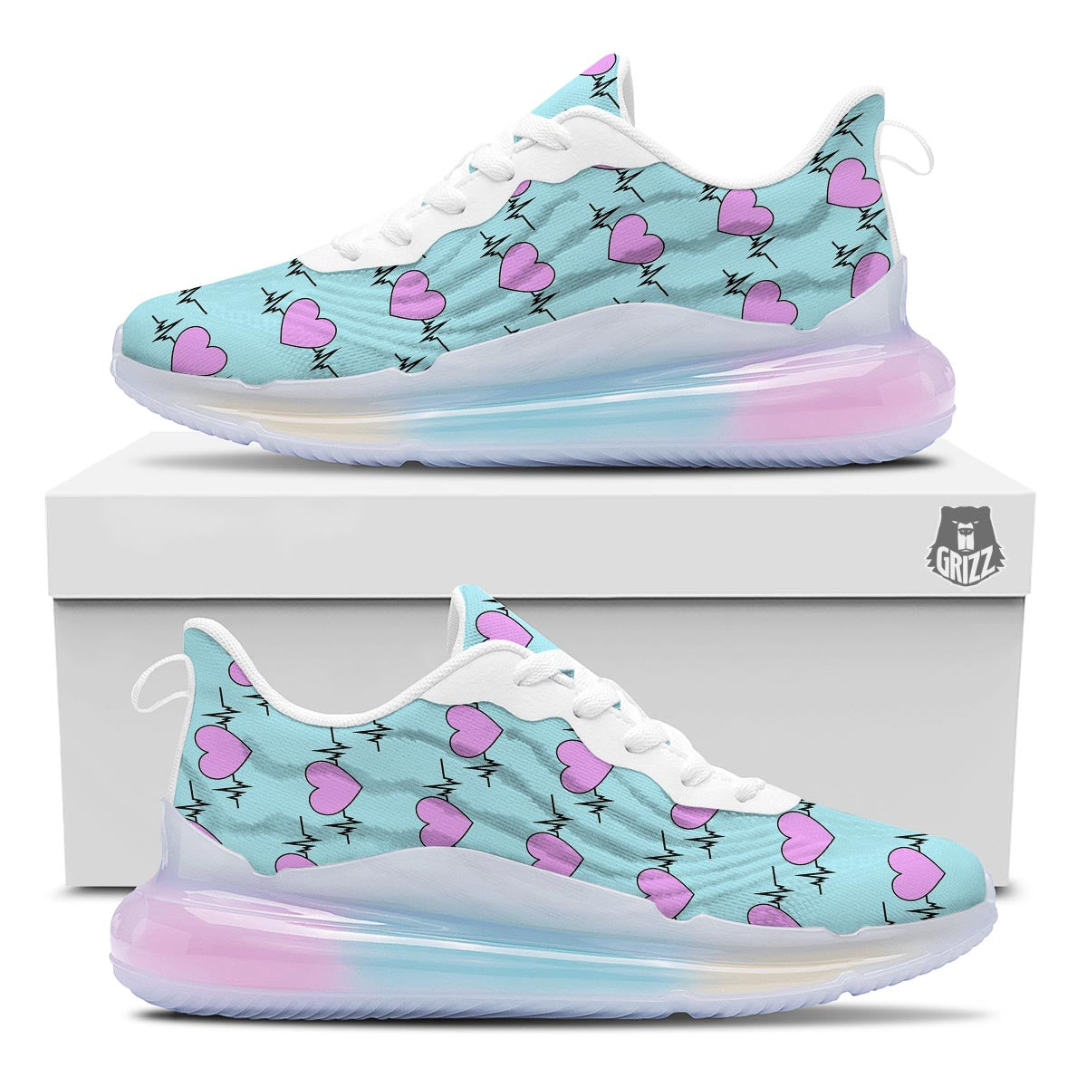 Heartbeat Pink Print Pattern Running Sneakers-grizzshop