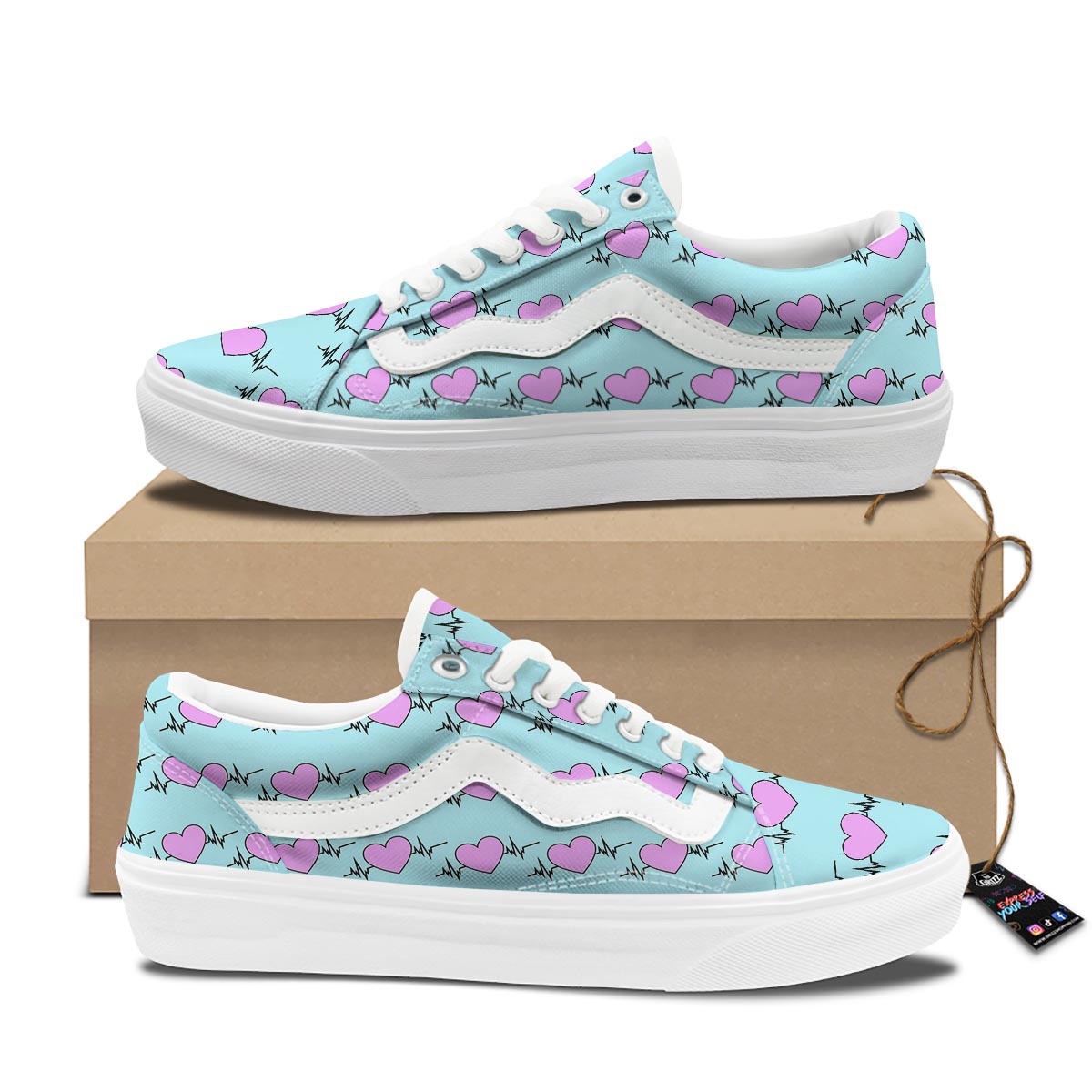 Heartbeat Pink Print Pattern Skate Shoes-grizzshop
