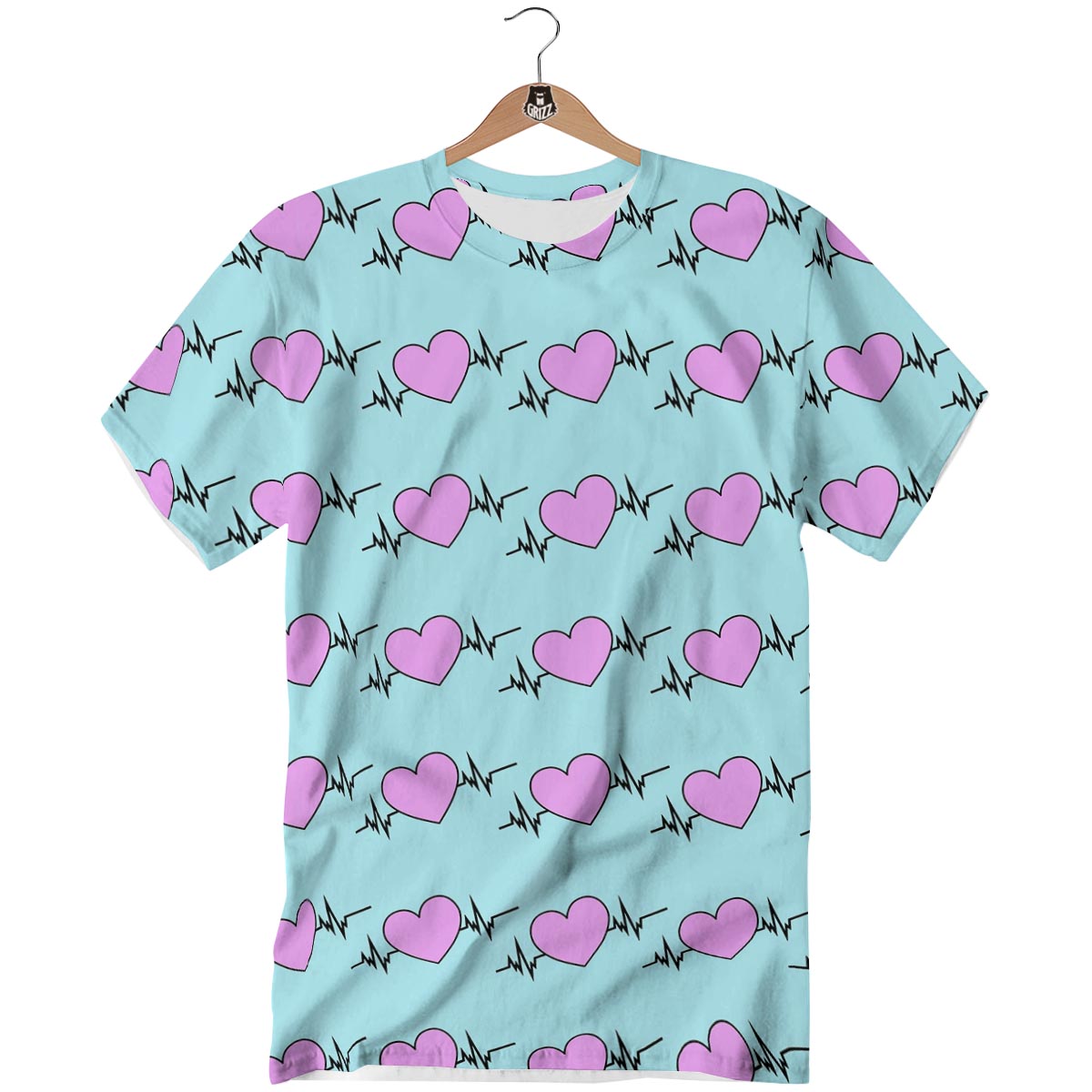 Heartbeat Pink Print Pattern T-Shirt-grizzshop