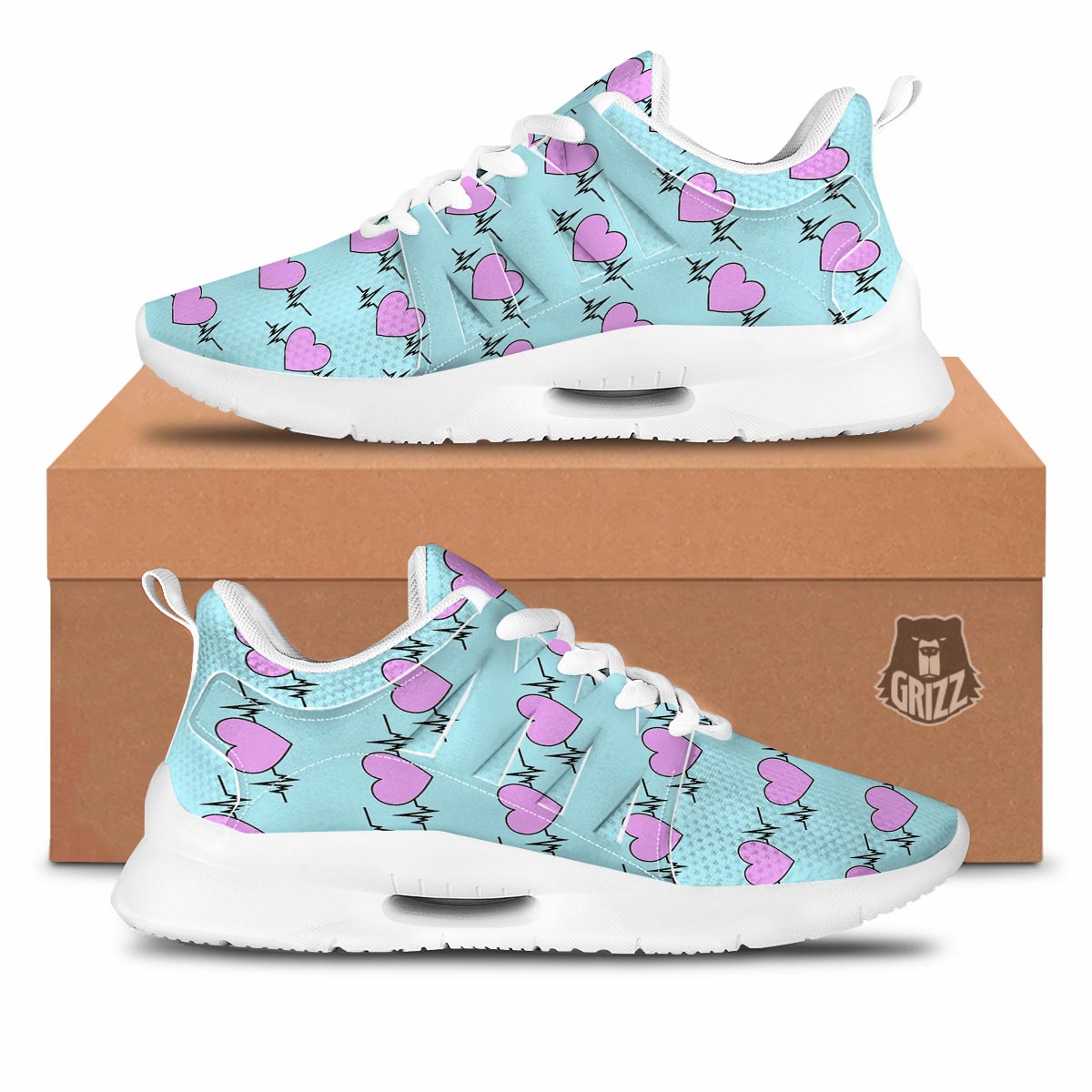 Heartbeat Pink Print Pattern Tennis Shoes-grizzshop