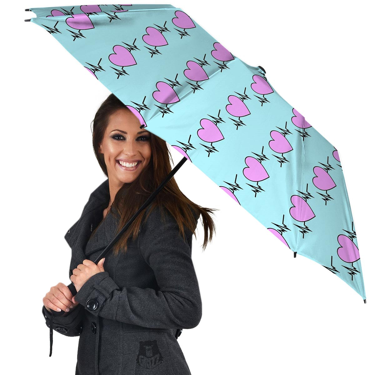 Heartbeat Pink Print Pattern Umbrella-grizzshop