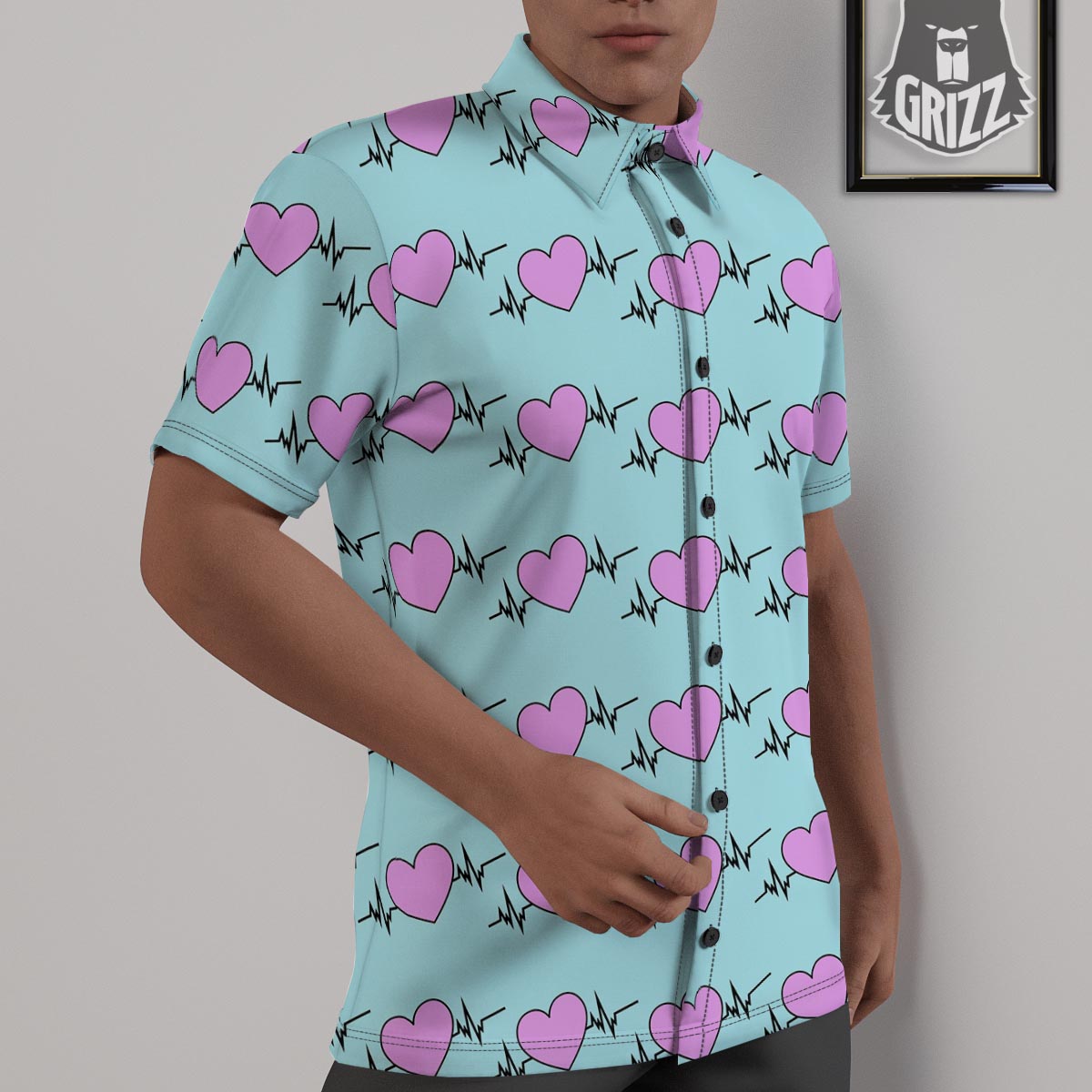 Heartbeat Pink Print Pattern Untucked Shirts-grizzshop