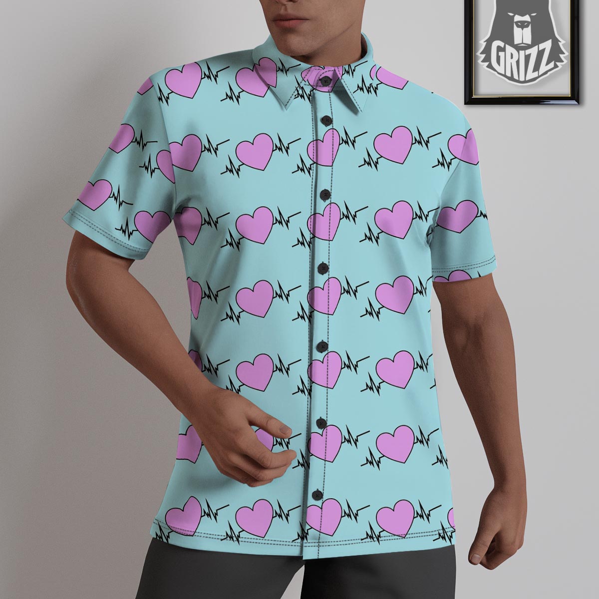 Heartbeat Pink Print Pattern Untucked Shirts-grizzshop