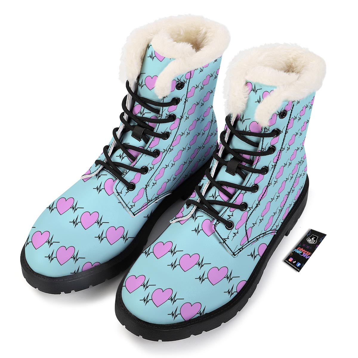 Heartbeat Pink Print Pattern Winter Boots-grizzshop