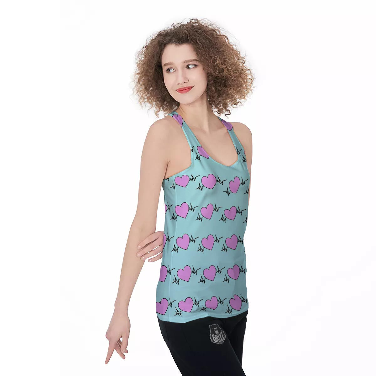 Heartbeat Pink Print Pattern Women's Racerback Tank Top-grizzshop