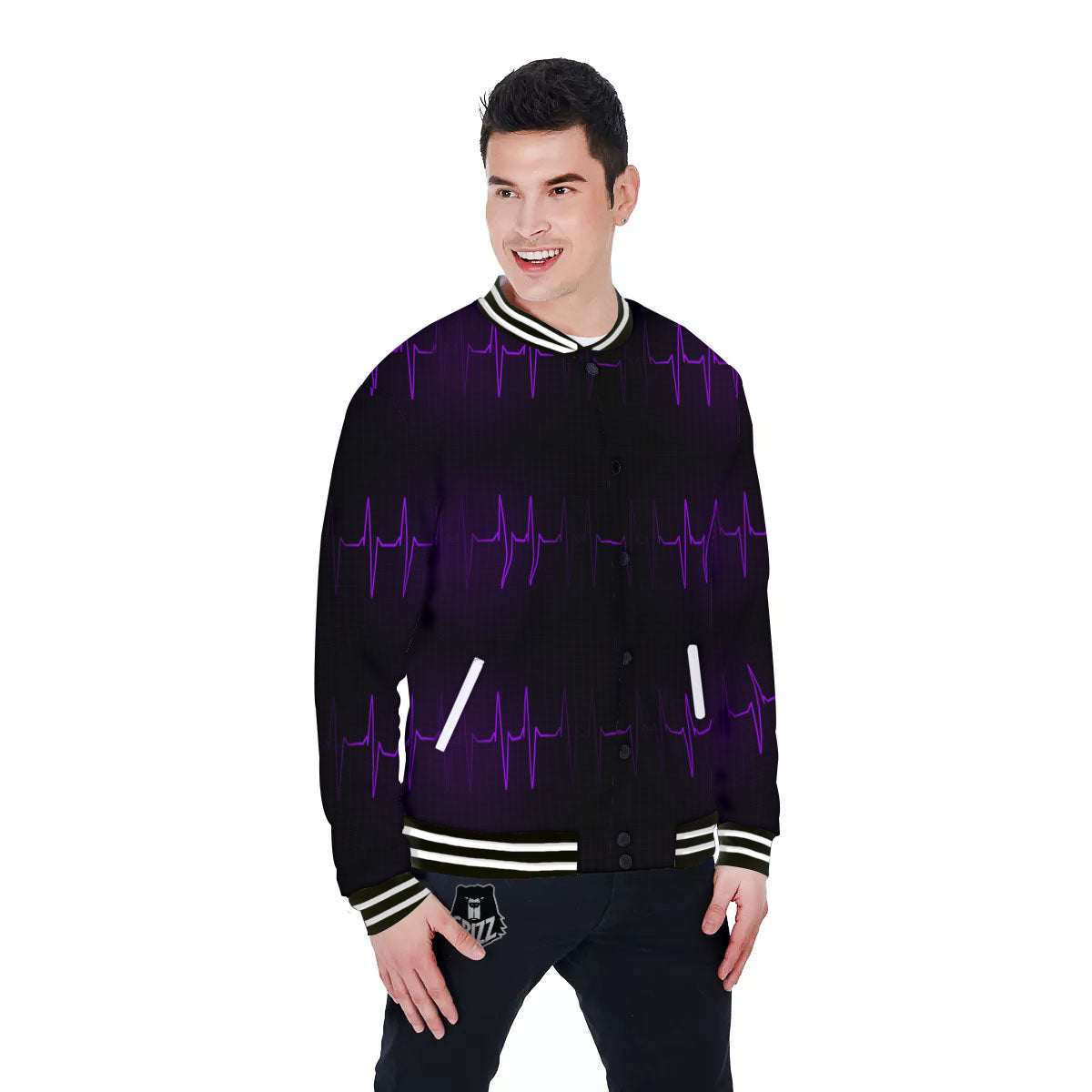 Heartbeat Purple Print Pattern Baseball Jacket-grizzshop
