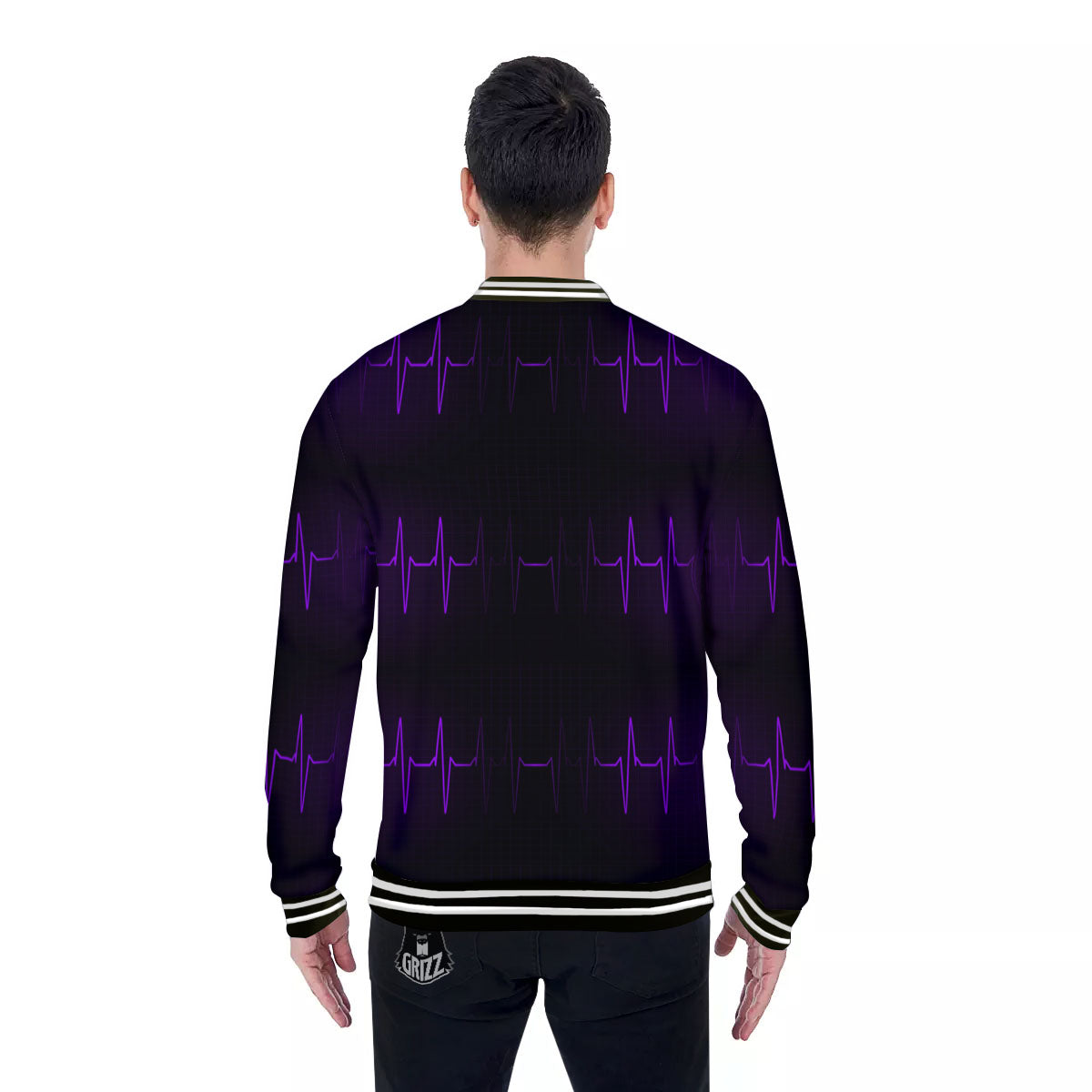 Heartbeat Purple Print Pattern Baseball Jacket-grizzshop