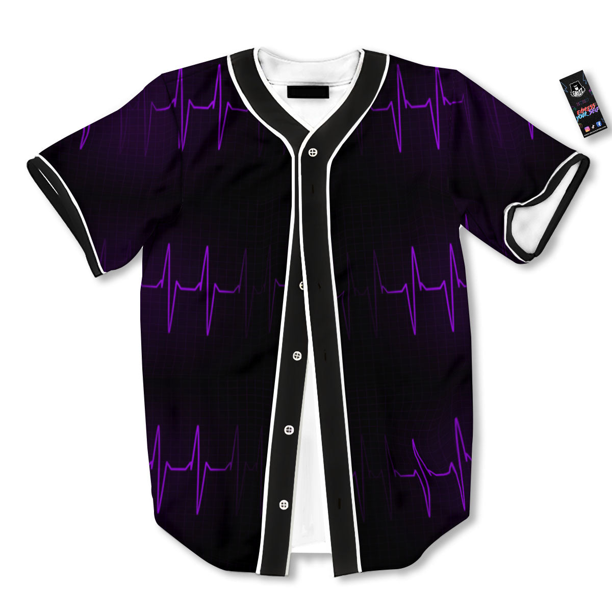 Heartbeat Purple Print Pattern Baseball Jersey-grizzshop