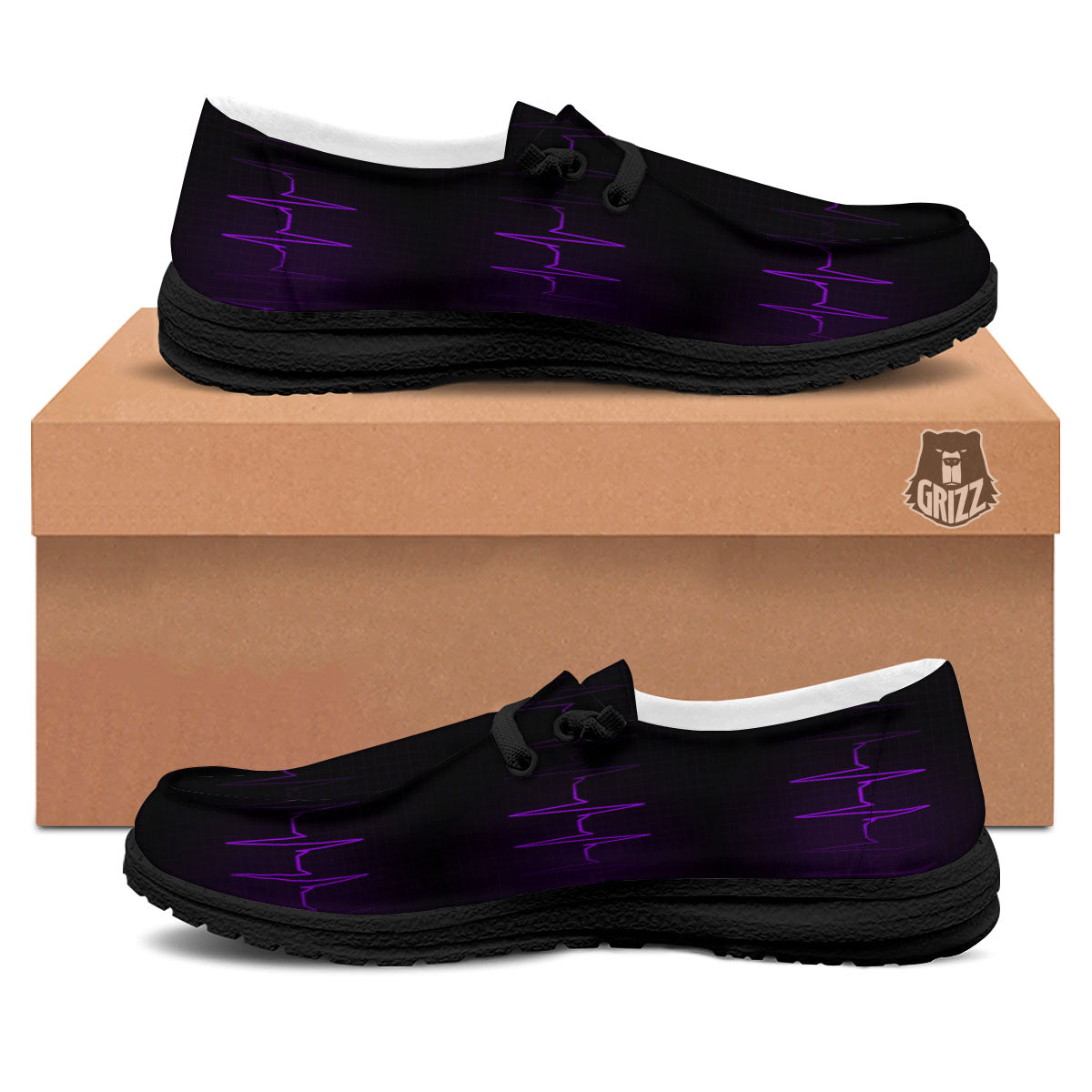 Heartbeat Purple Print Pattern Black Loafers-grizzshop