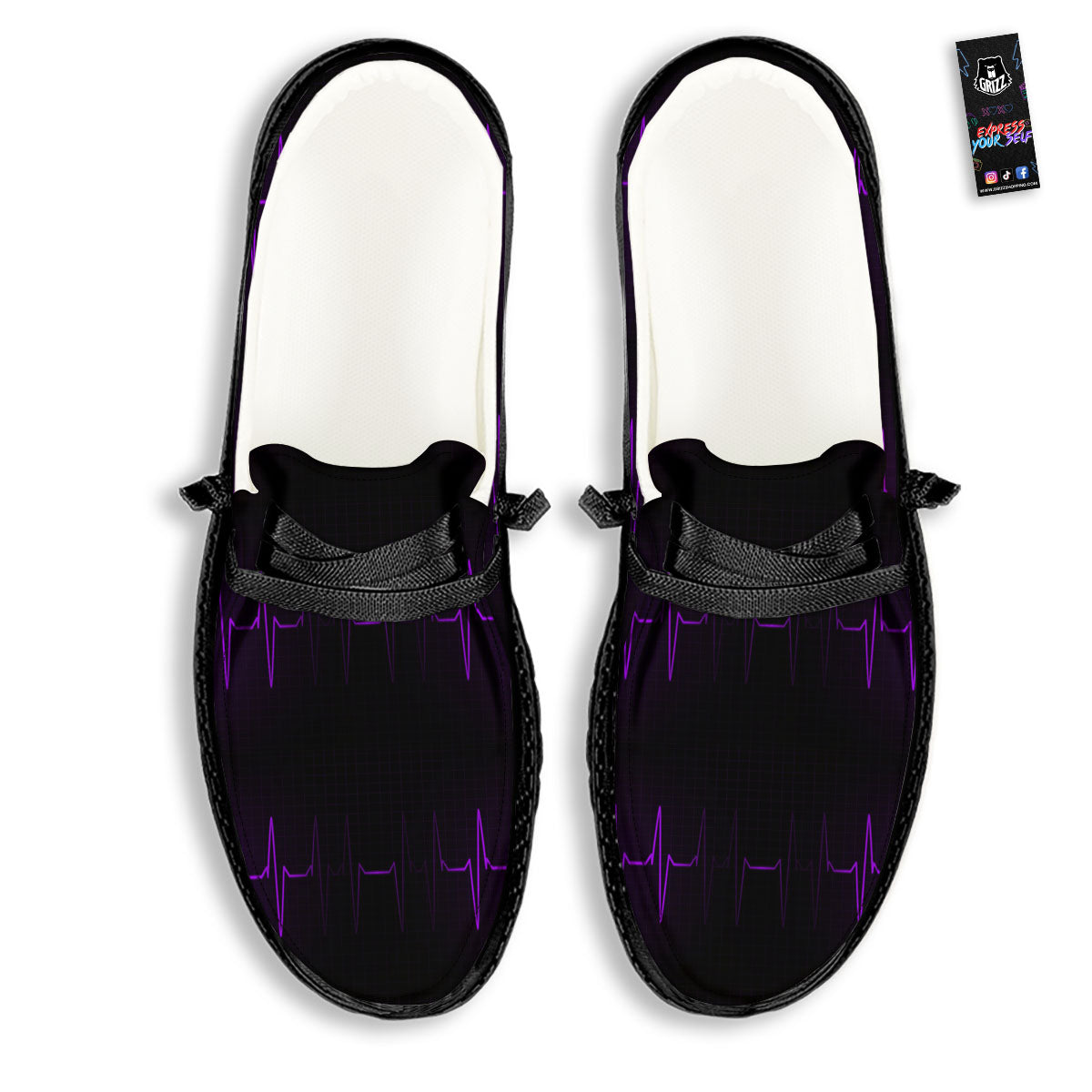 Heartbeat Purple Print Pattern Black Loafers-grizzshop
