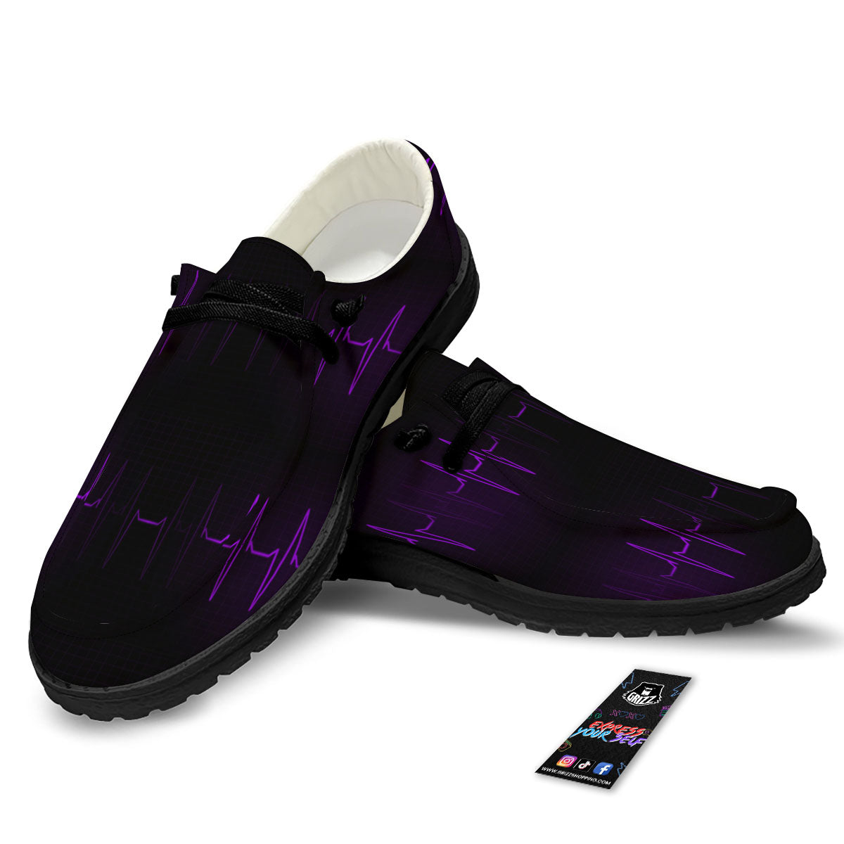 Heartbeat Purple Print Pattern Black Loafers-grizzshop