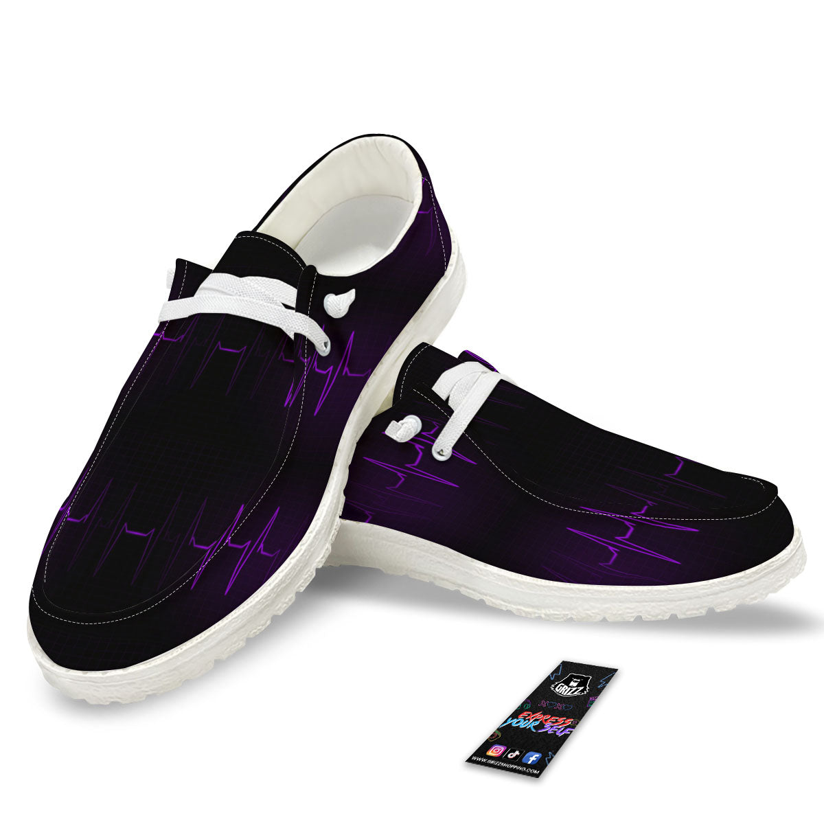 Heartbeat Purple Print Pattern Black Loafers-grizzshop