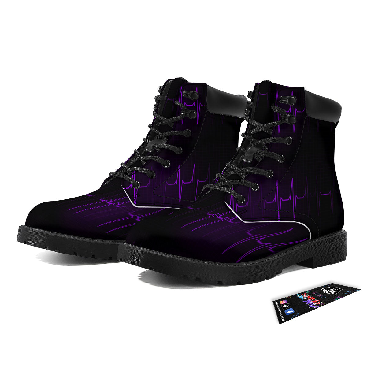 Heartbeat Purple Print Pattern Boots-grizzshop