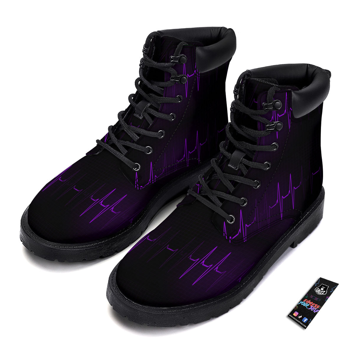 Heartbeat Purple Print Pattern Boots-grizzshop