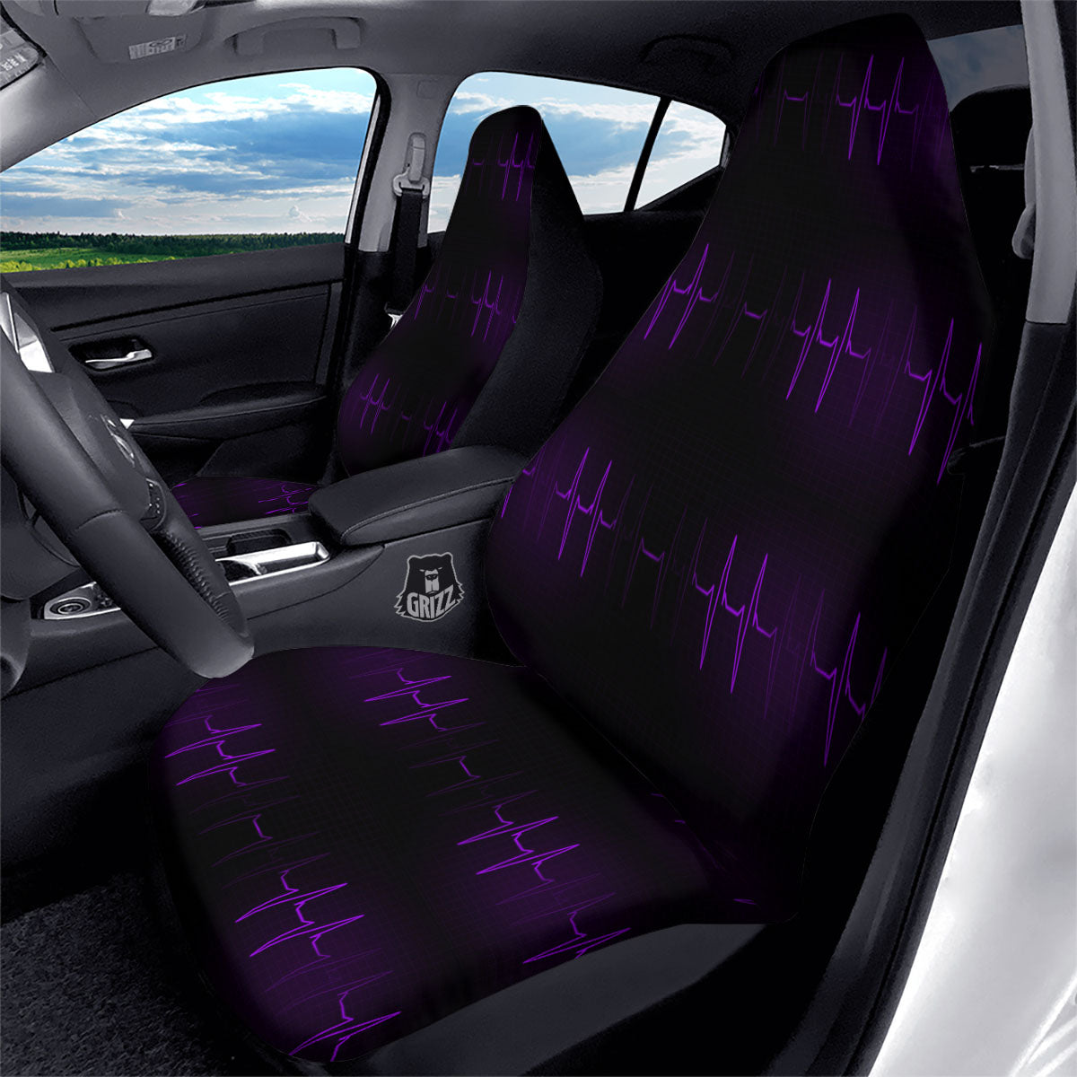 Heartbeat Purple Print Pattern Car Seat Covers-grizzshop
