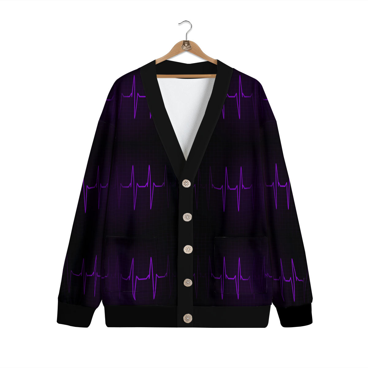 Heartbeat Purple Print Pattern Cardigan-grizzshop