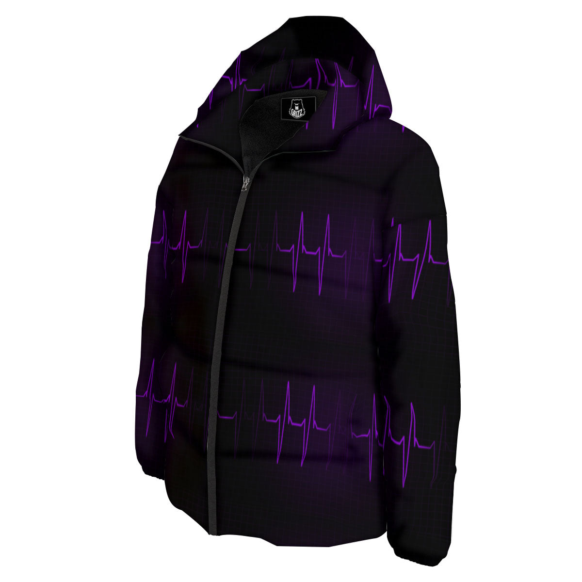 Heartbeat Purple Print Pattern Down Jacket-grizzshop