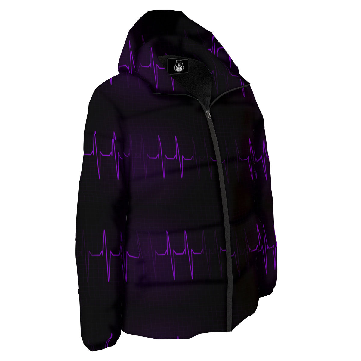 Heartbeat Purple Print Pattern Down Jacket-grizzshop