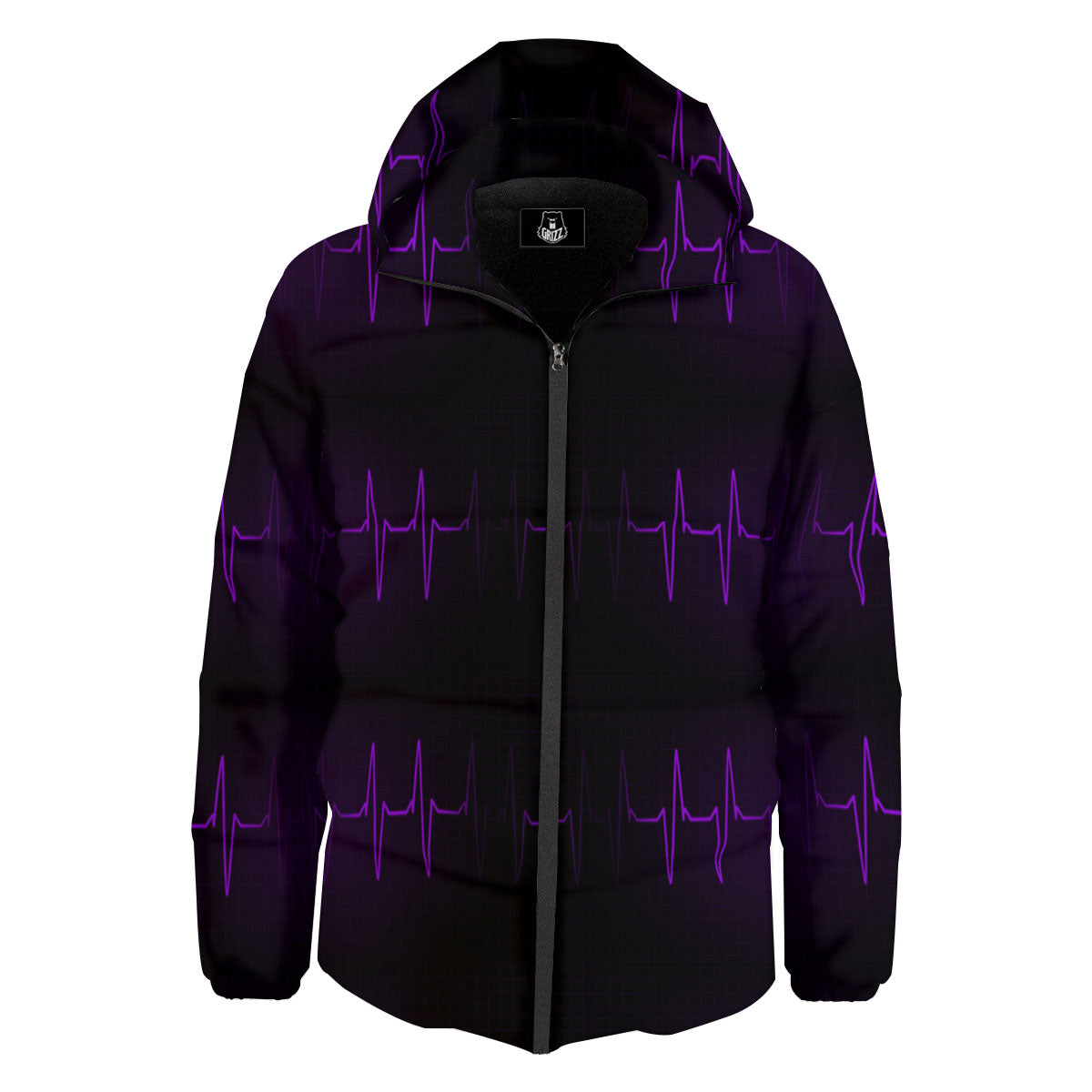 Heartbeat Purple Print Pattern Down Jacket-grizzshop