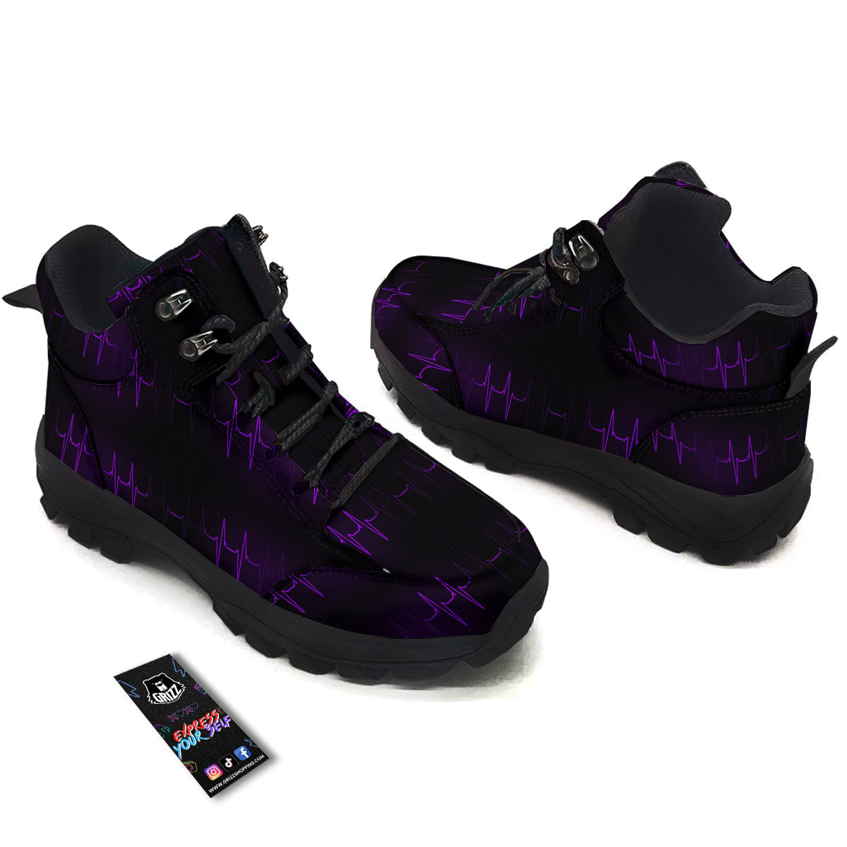 Heartbeat Purple Print Pattern Hiking Shoes-grizzshop