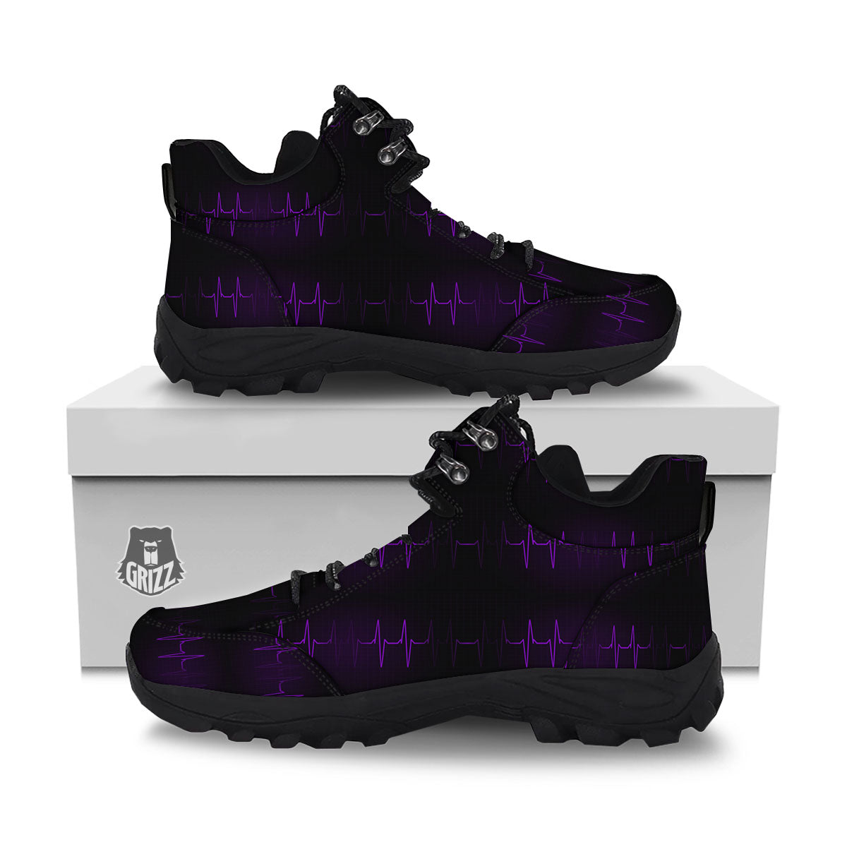 Heartbeat Purple Print Pattern Hiking Shoes-grizzshop