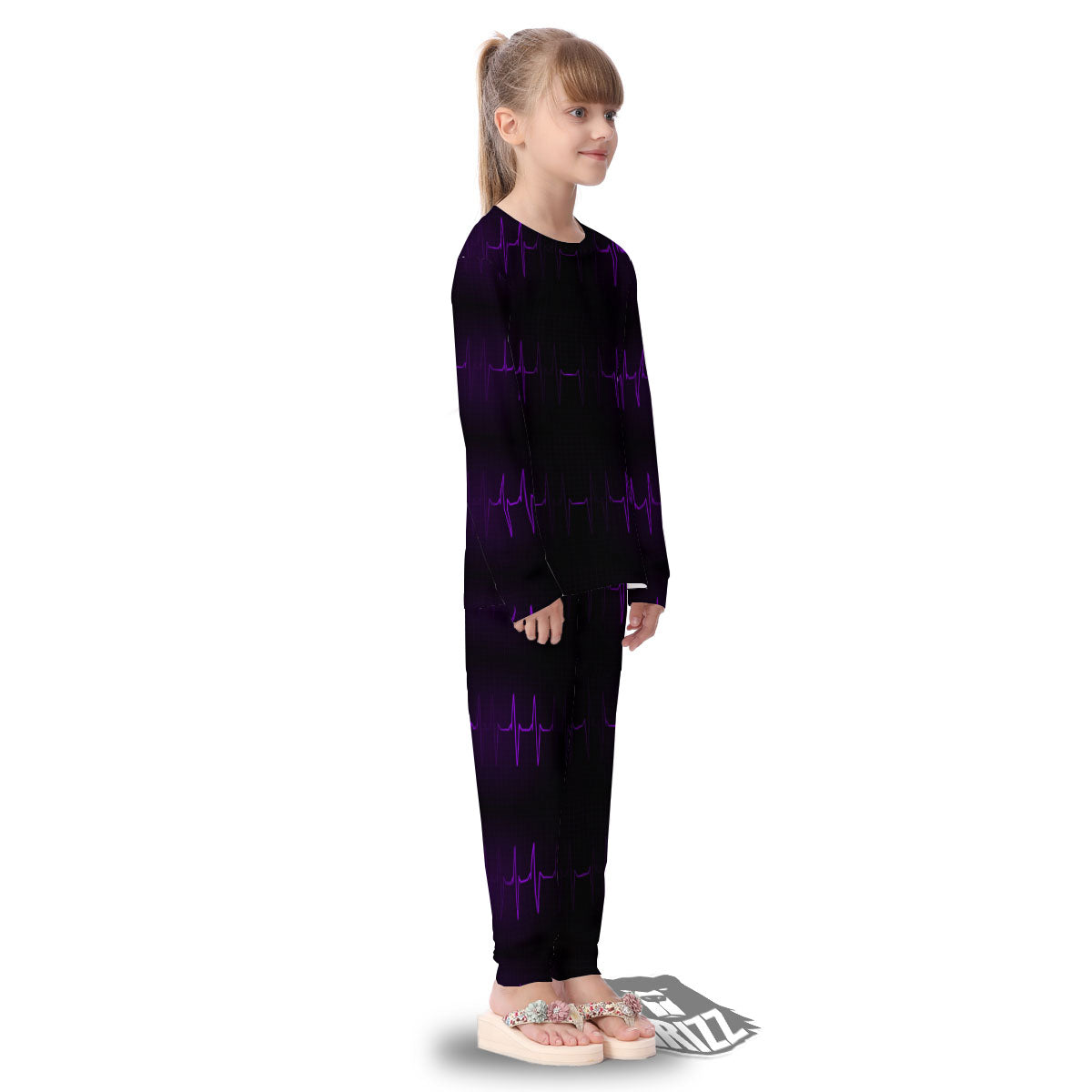 Heartbeat Purple Print Pattern Kid's Pajamas-grizzshop