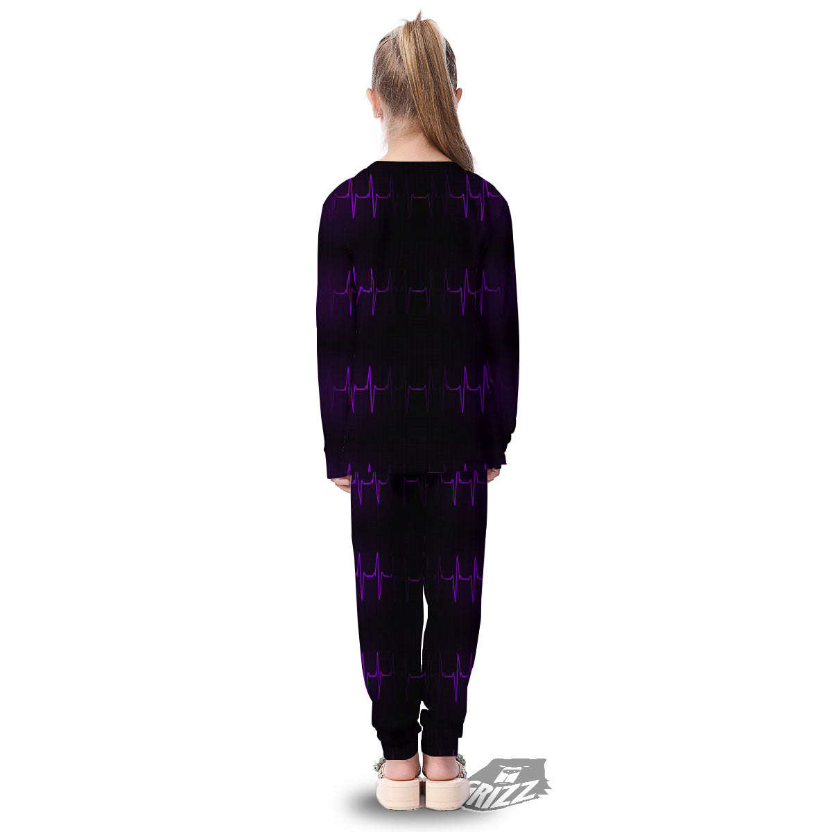 Heartbeat Purple Print Pattern Kid's Pajamas-grizzshop