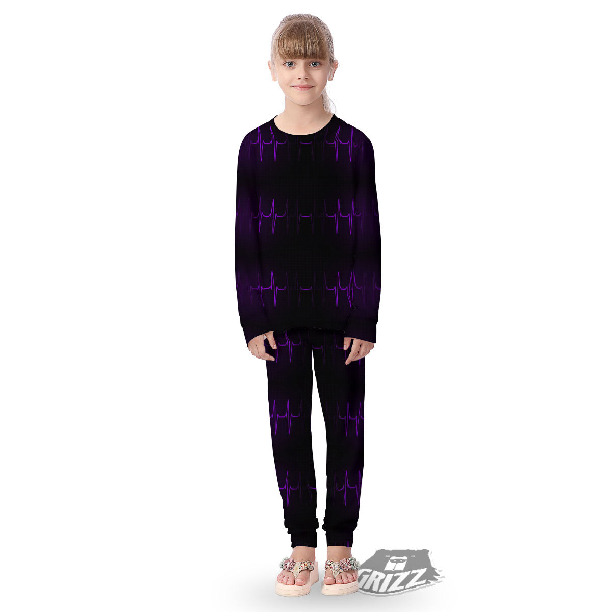 Heartbeat Purple Print Pattern Kid's Pajamas-grizzshop
