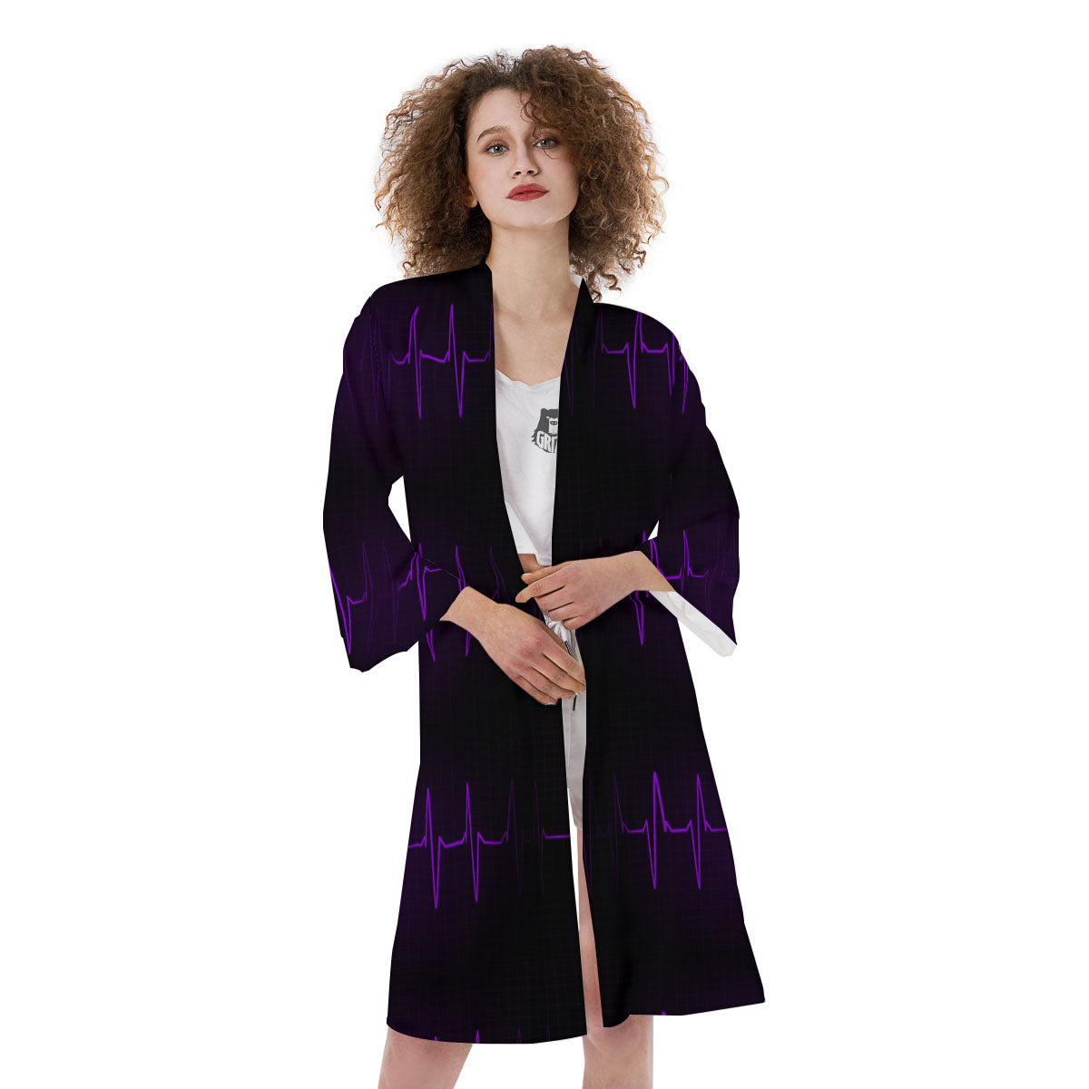Heartbeat Purple Print Pattern Kimono-grizzshop