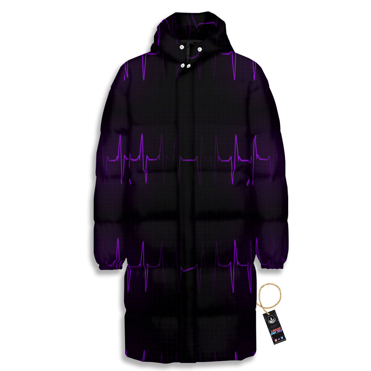 Heartbeat Purple Print Pattern Long Down Jacket-grizzshop