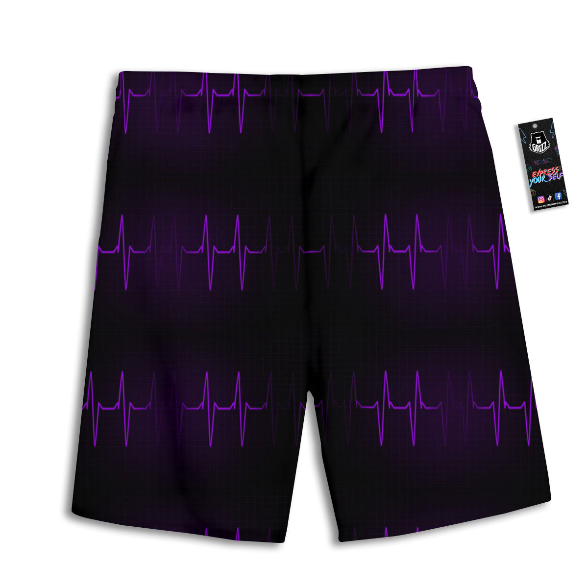 Heartbeat Purple Print Pattern Men's Athletic Shorts