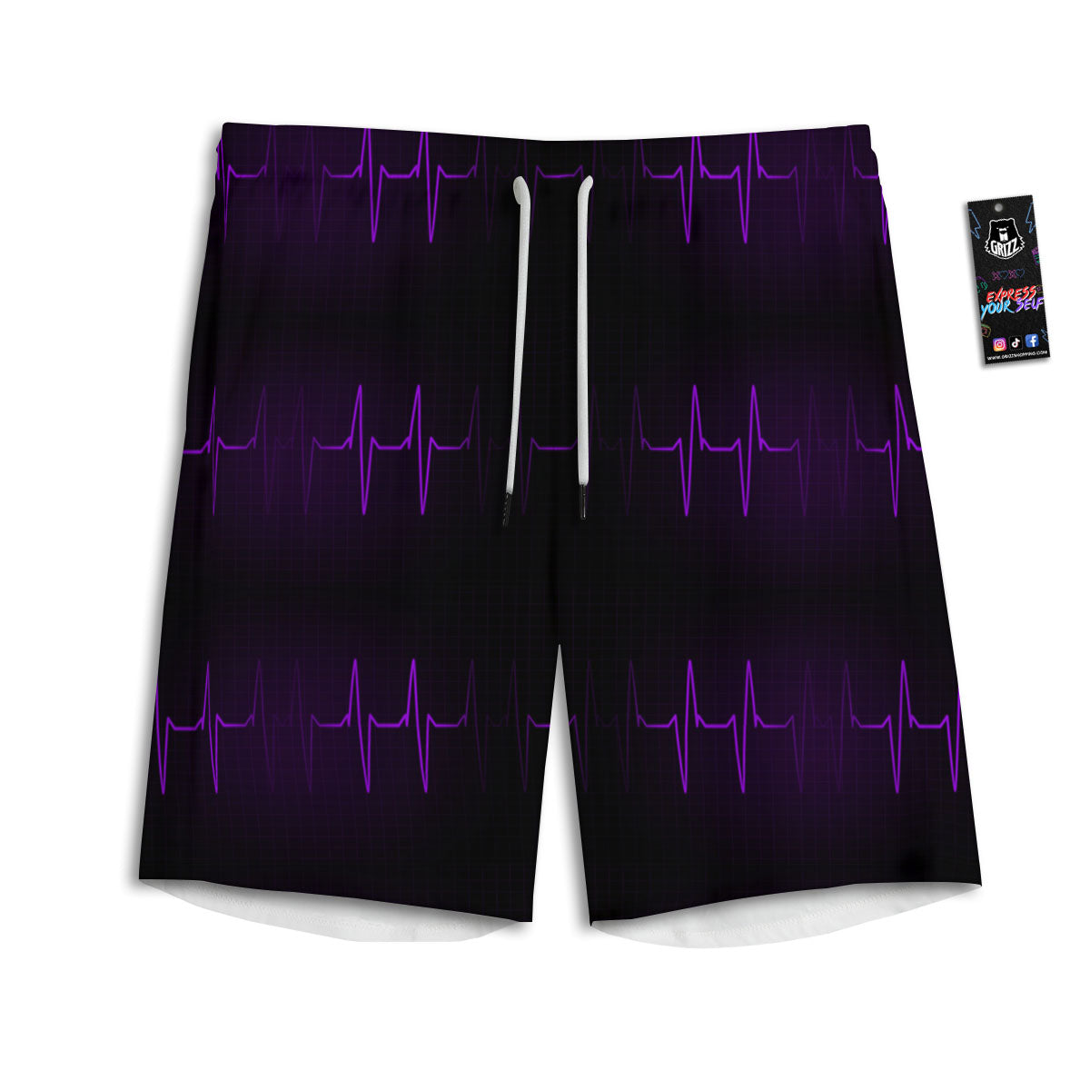 Heartbeat Purple Print Pattern Men's Athletic Shorts