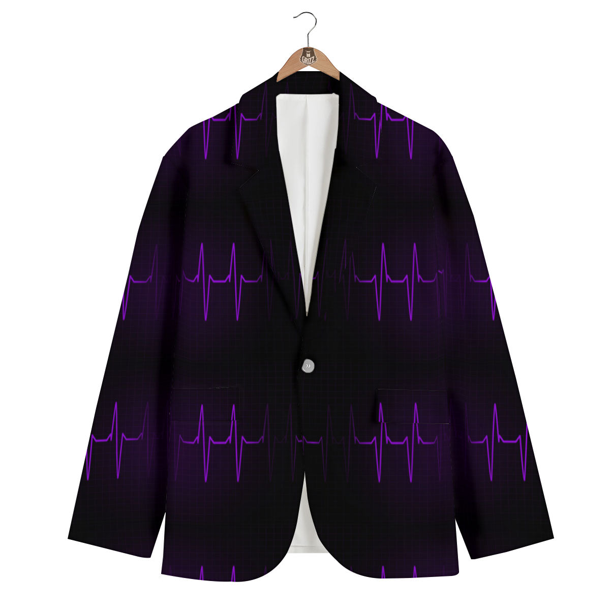 Heartbeat Purple Print Pattern Men's Blazer-grizzshop