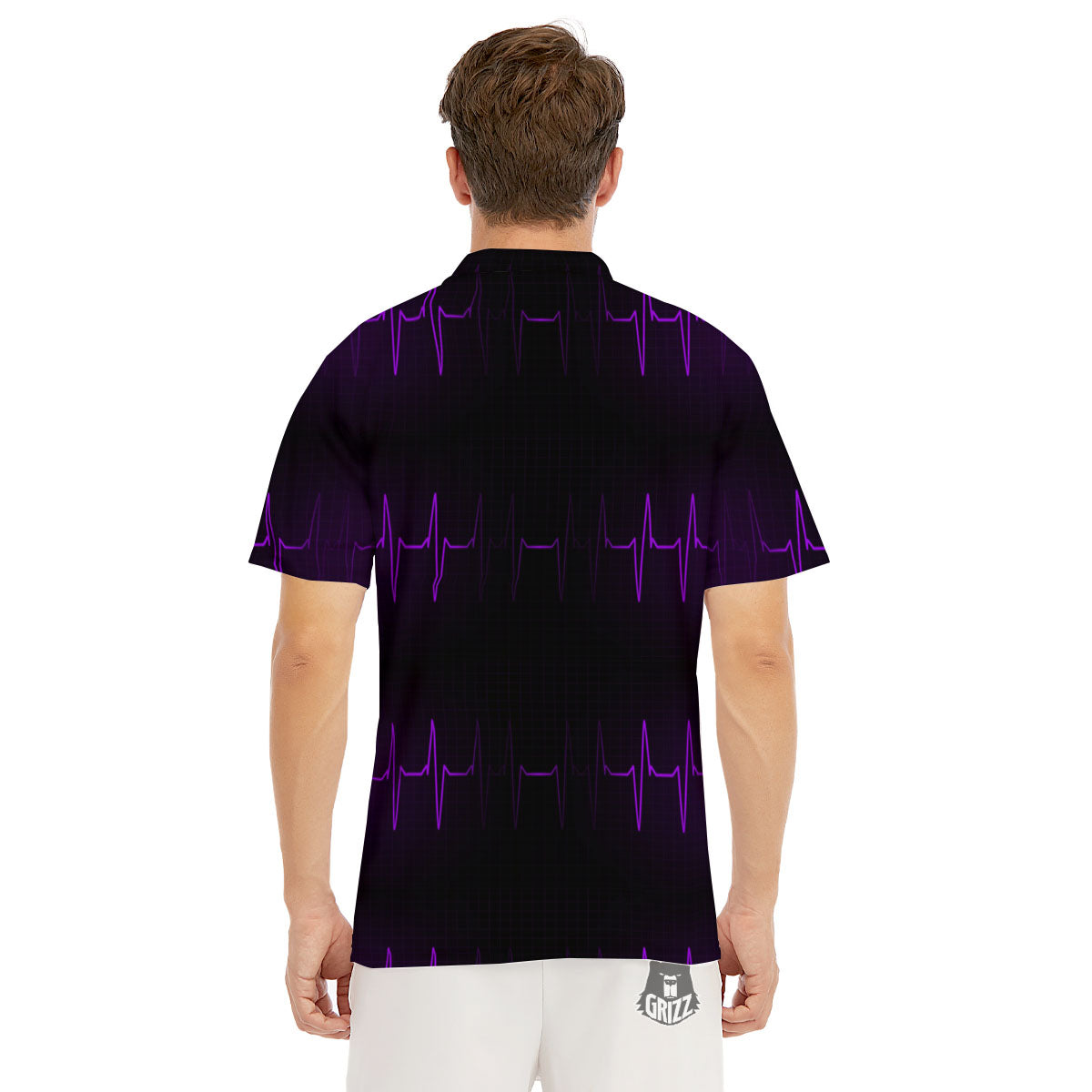 Heartbeat Purple Print Pattern Men's Golf Shirts-grizzshop