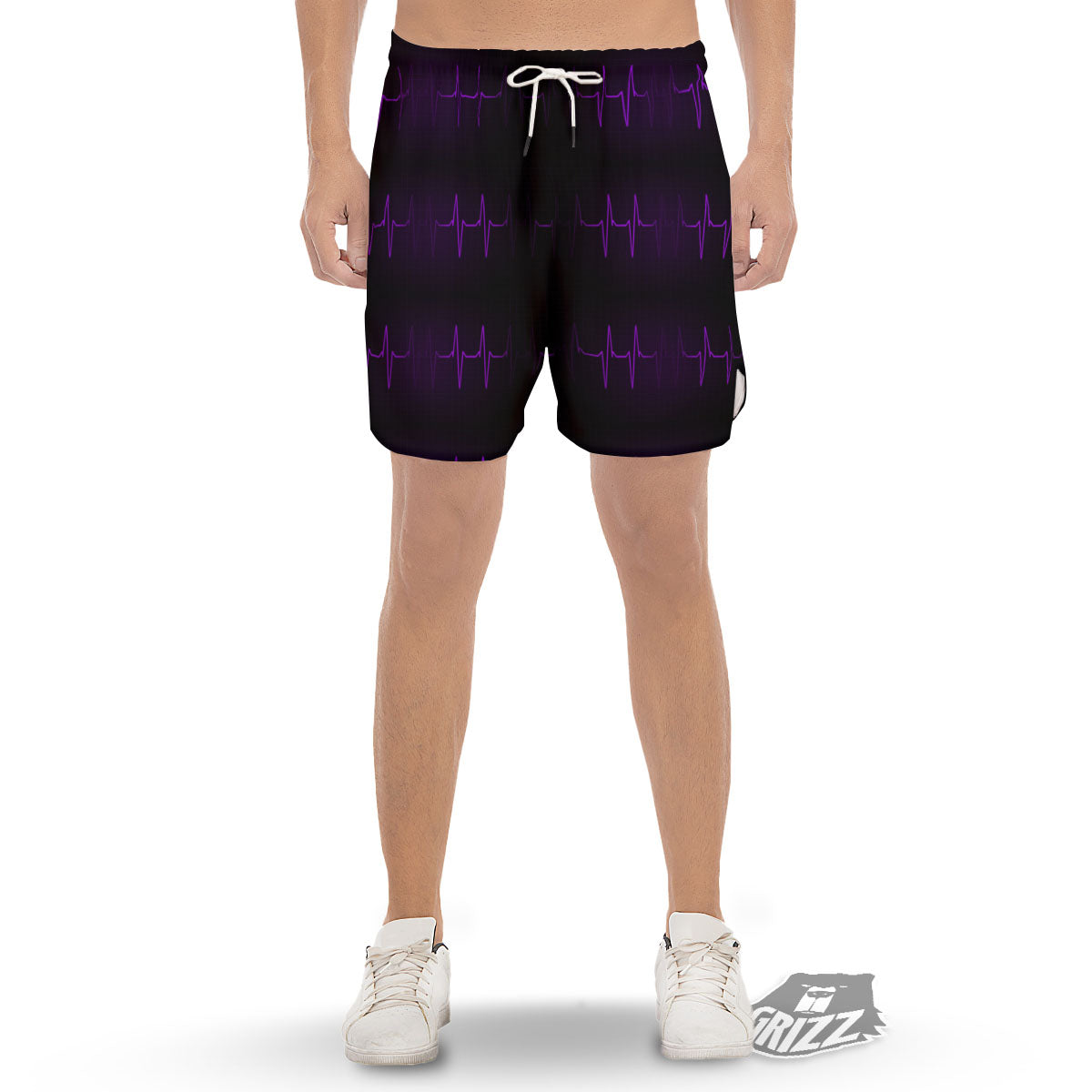 Heartbeat Purple Print Pattern Men's Gym Shorts-grizzshop
