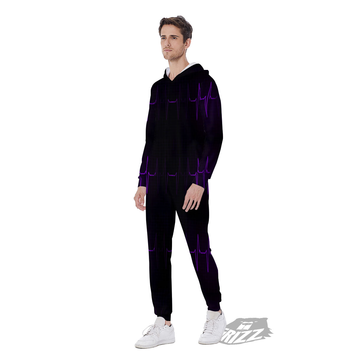 Heartbeat Purple Print Pattern Men's Jumpsuit-grizzshop