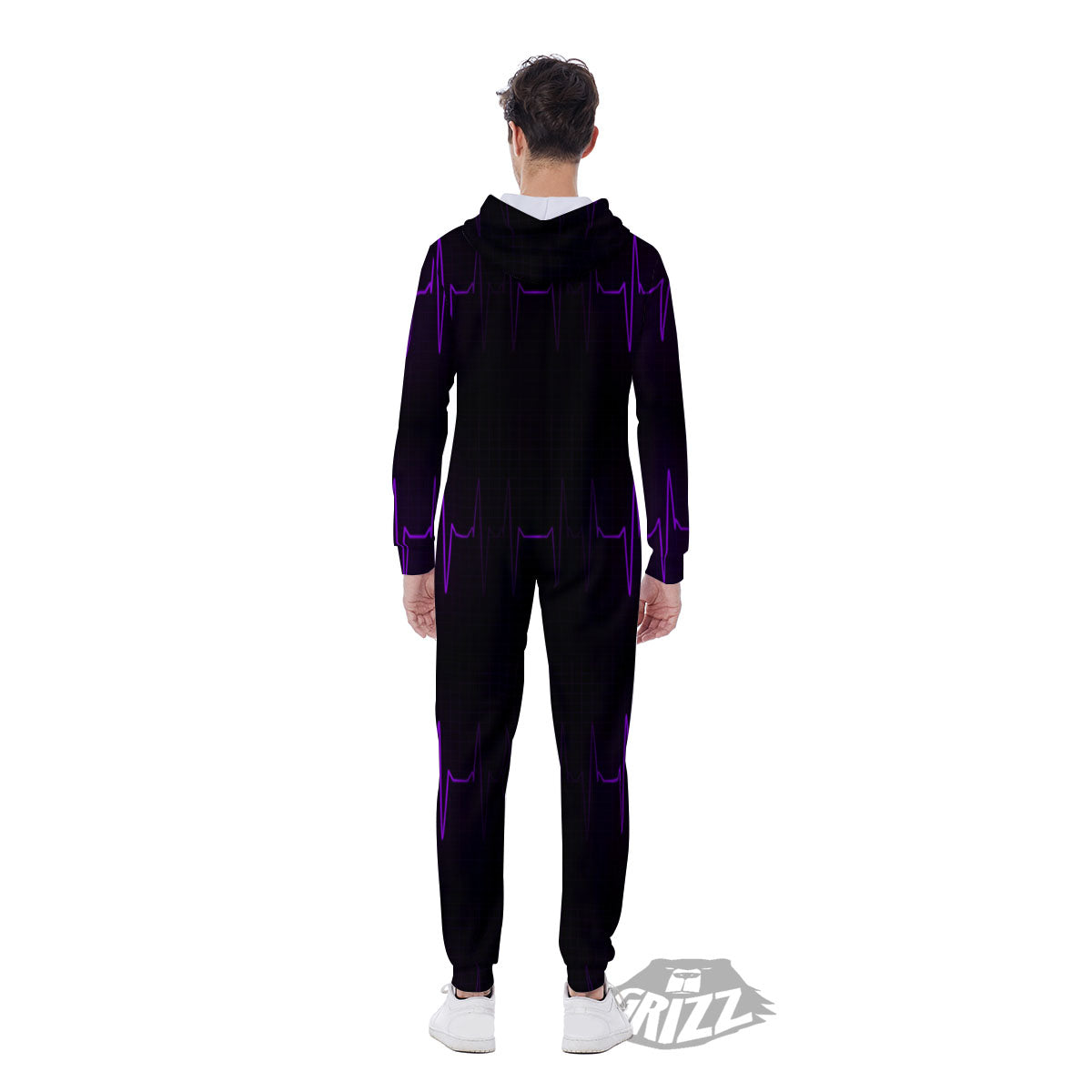 Heartbeat Purple Print Pattern Men's Jumpsuit-grizzshop