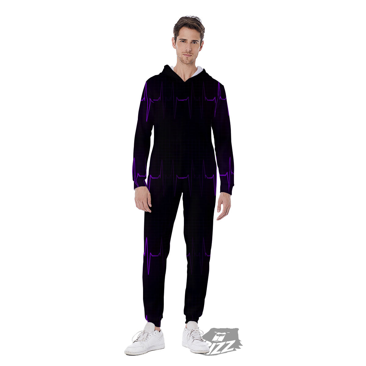 Heartbeat Purple Print Pattern Men's Jumpsuit-grizzshop