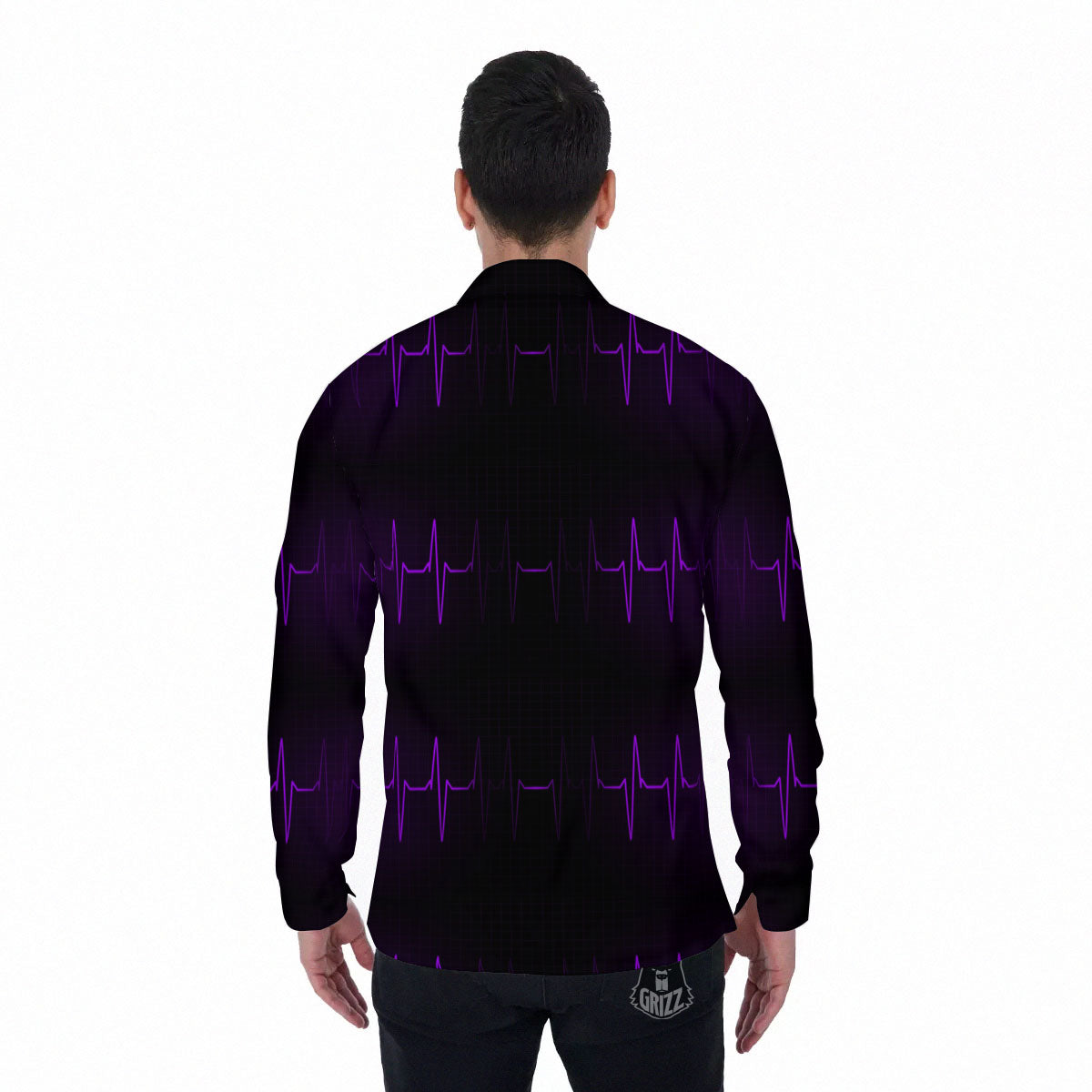 Heartbeat Purple Print Pattern Men's Long Sleeve Shirts-grizzshop