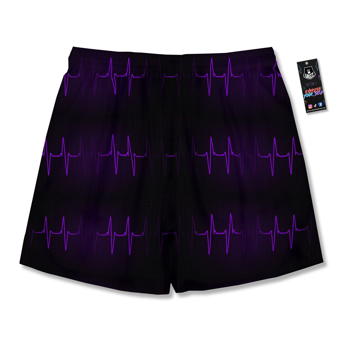Heartbeat Purple Print Pattern Men's Running Shorts-grizzshop