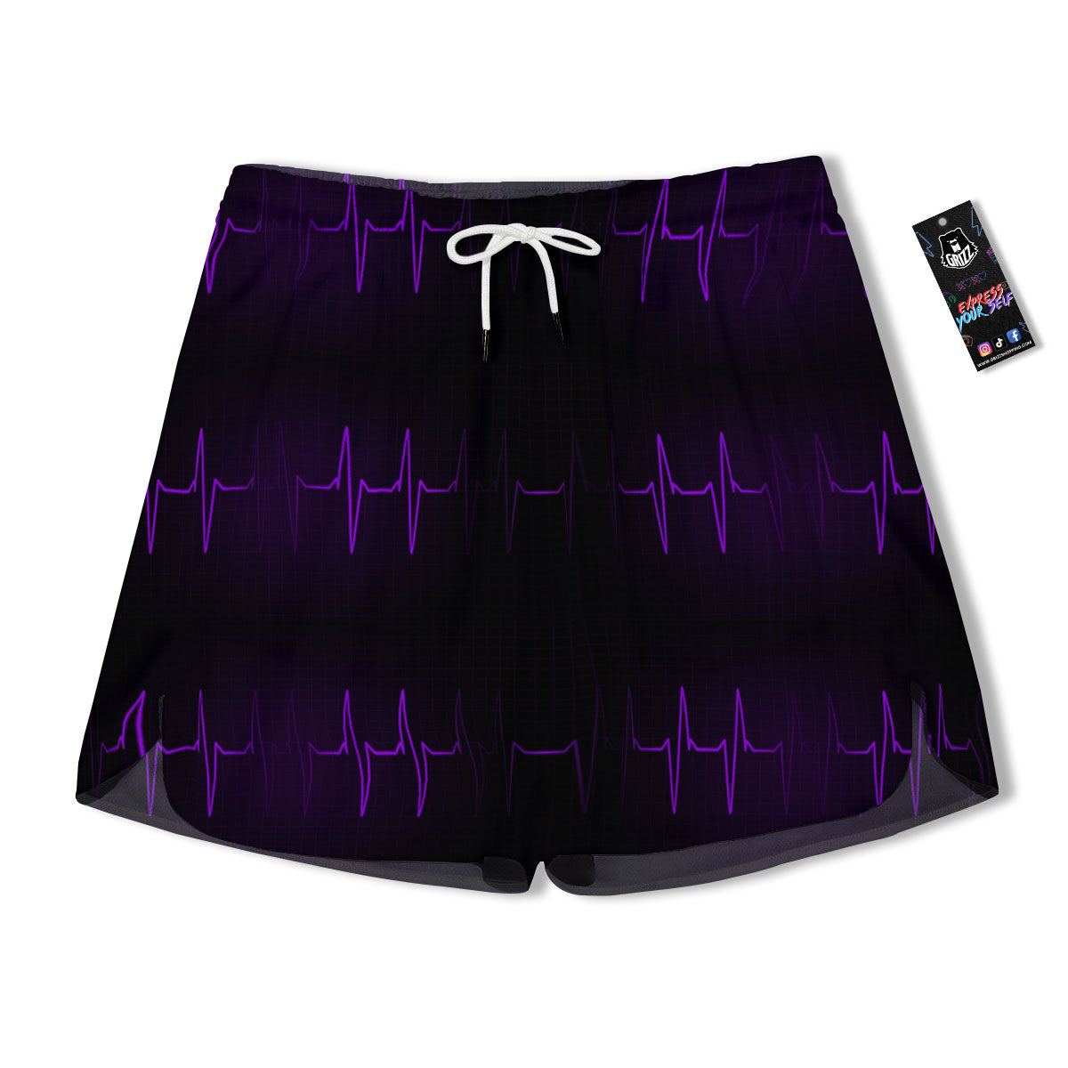 Heartbeat Purple Print Pattern Men's Running Shorts-grizzshop