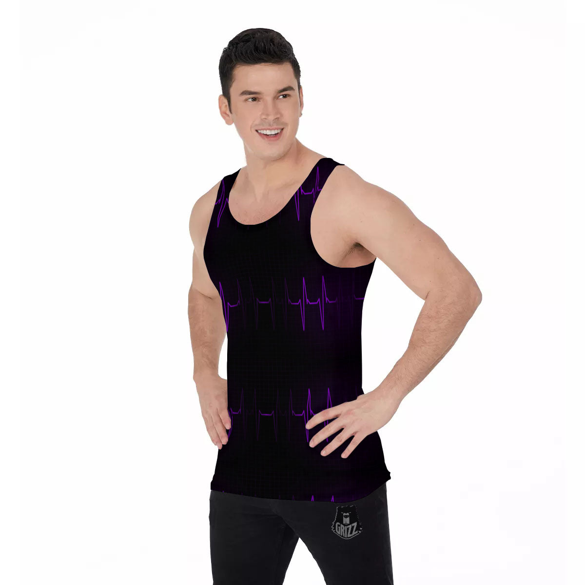 Heartbeat Purple Print Pattern Men's Tank Top-grizzshop
