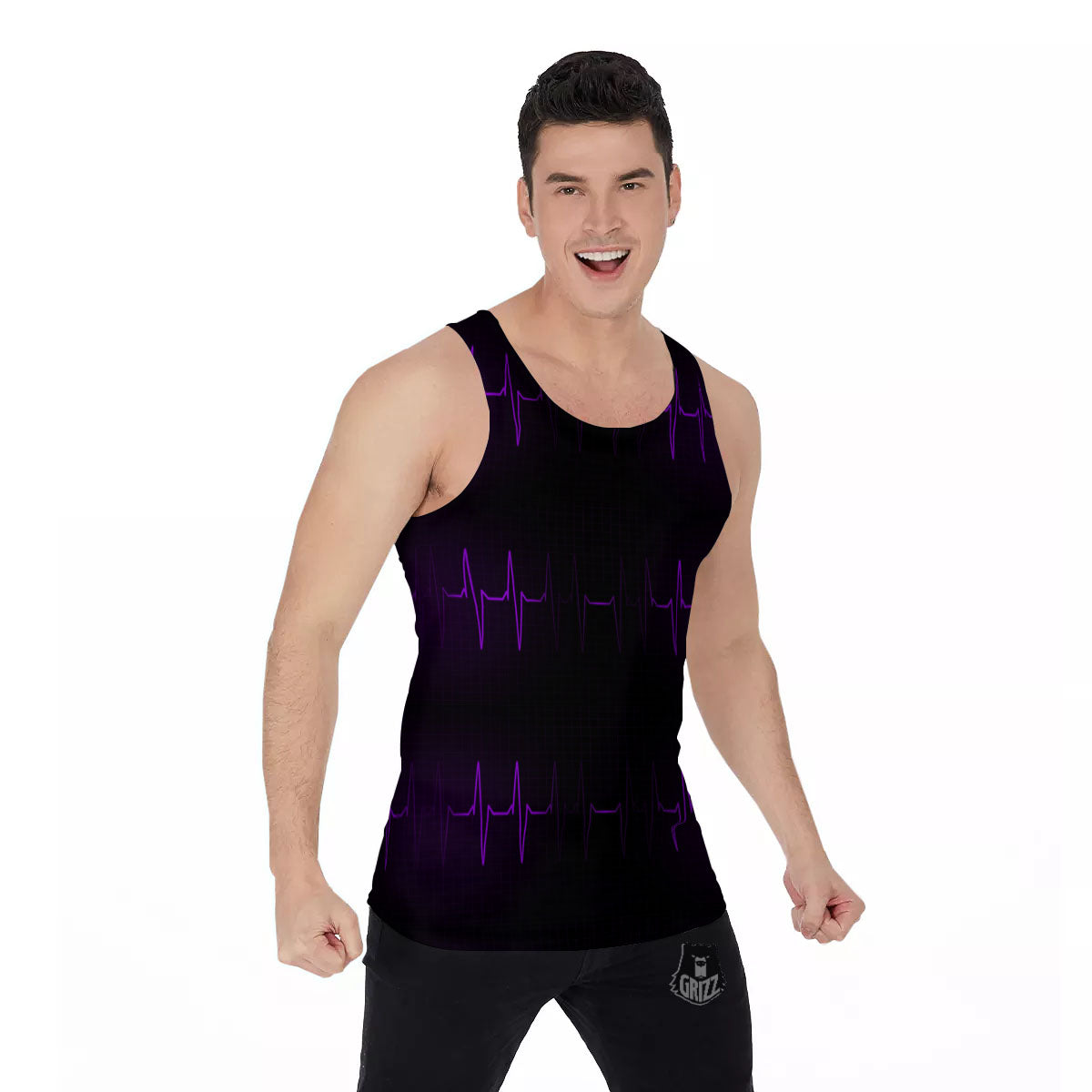 Heartbeat Purple Print Pattern Men's Tank Top-grizzshop