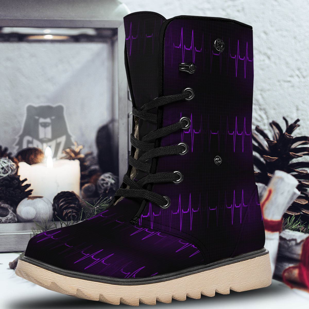Heartbeat Purple Print Pattern Snow Boots-grizzshop