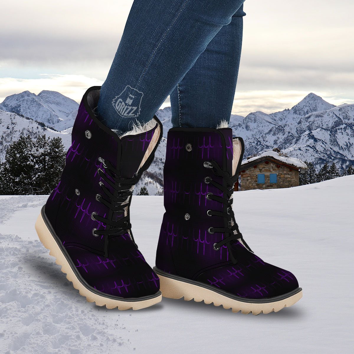 Heartbeat Purple Print Pattern Snow Boots-grizzshop